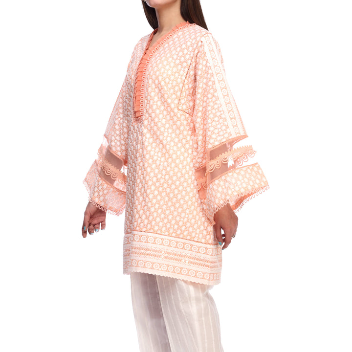 Peach Color ChikanKari Embellished Shirt PS2149