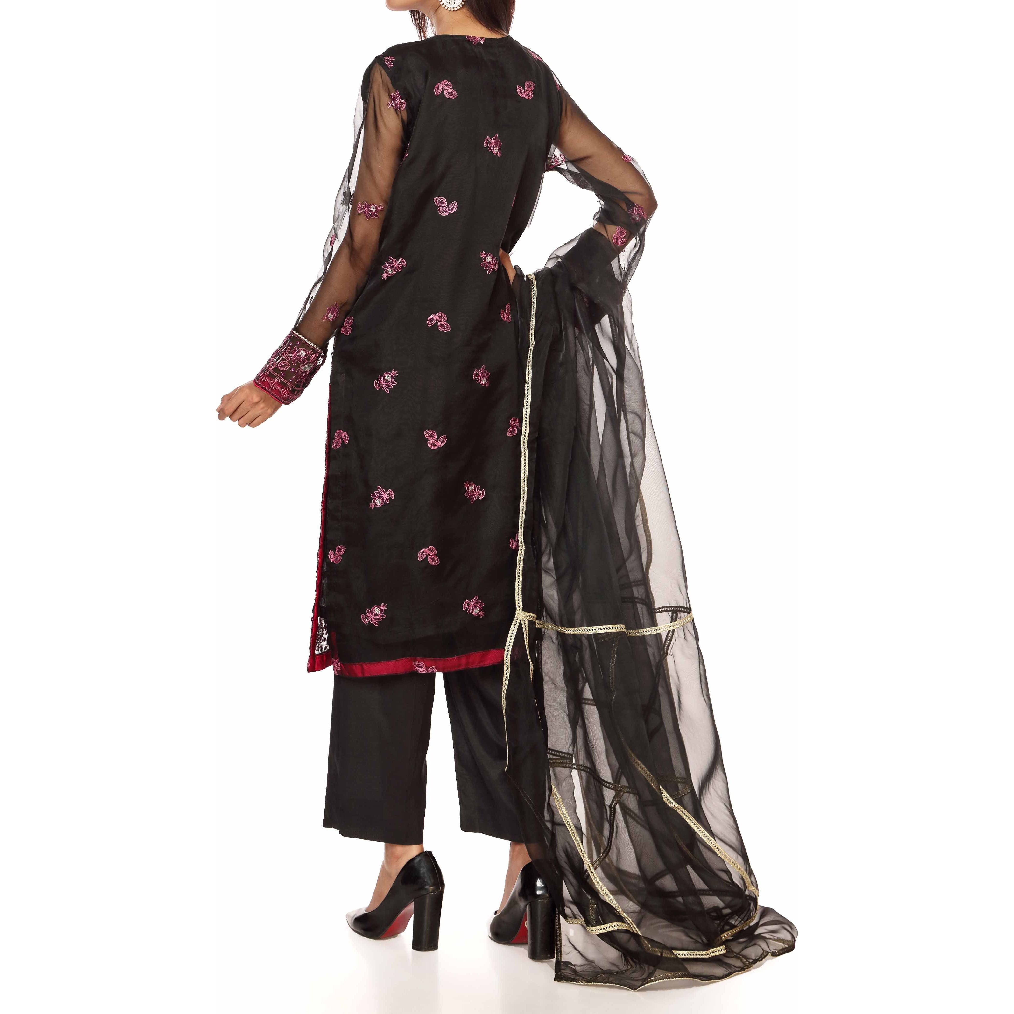 3PC- Embellished Organza Shirt & Dupatta With Raw SilkTrousers PS2187