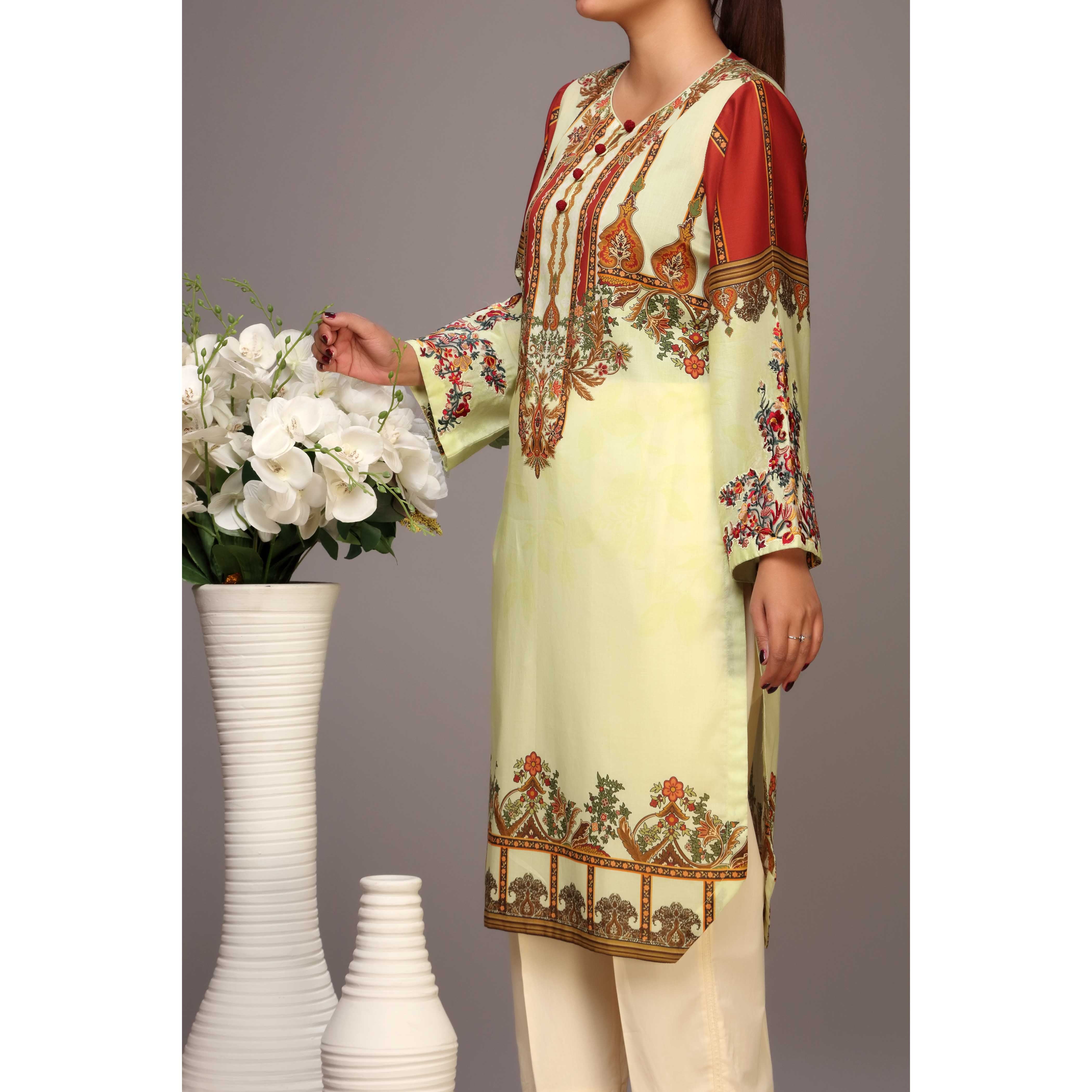 Green Color Unstitched Digital Printed Lawn Shirt PS2429