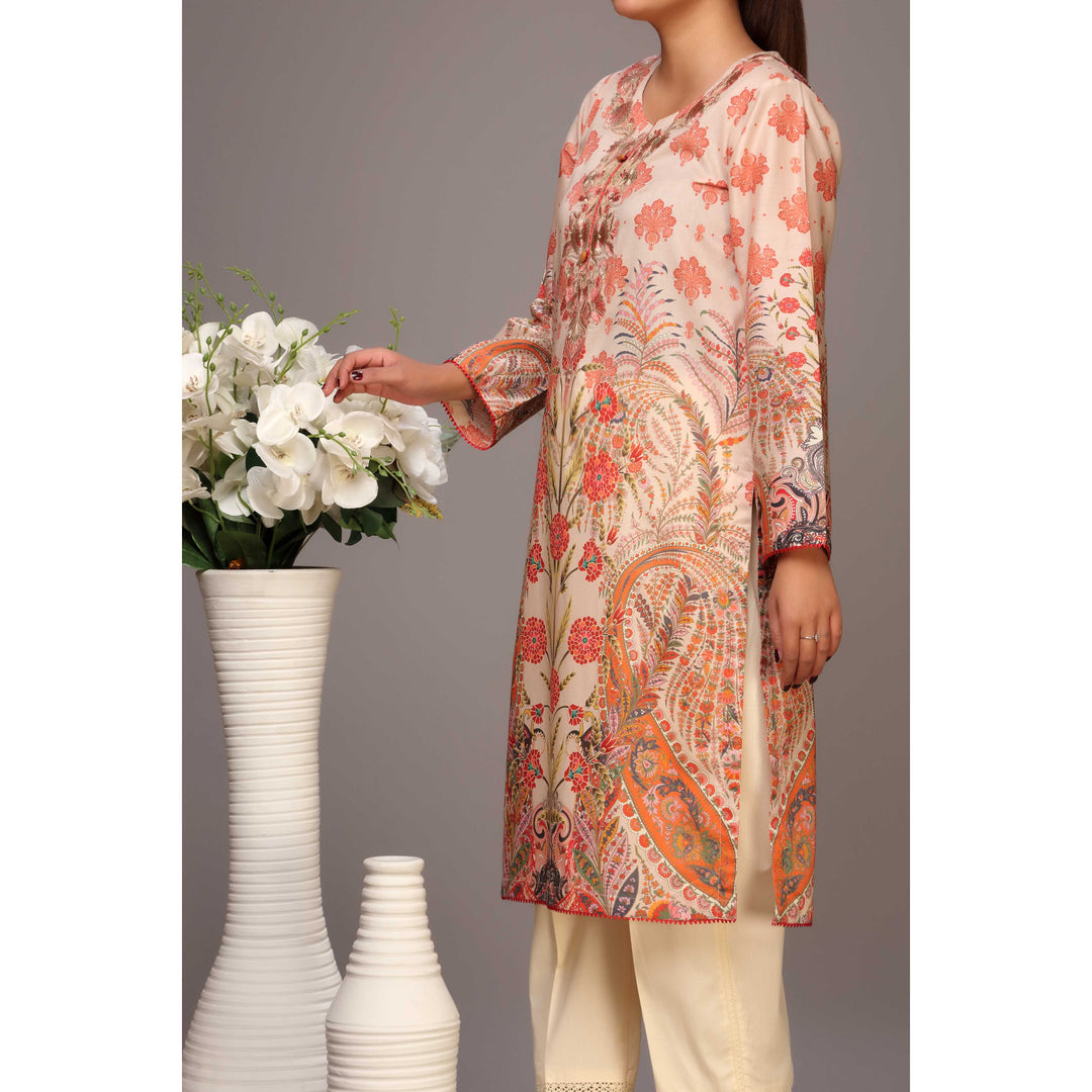 Beige Color Digital Printed Lawn Shirt PS2234