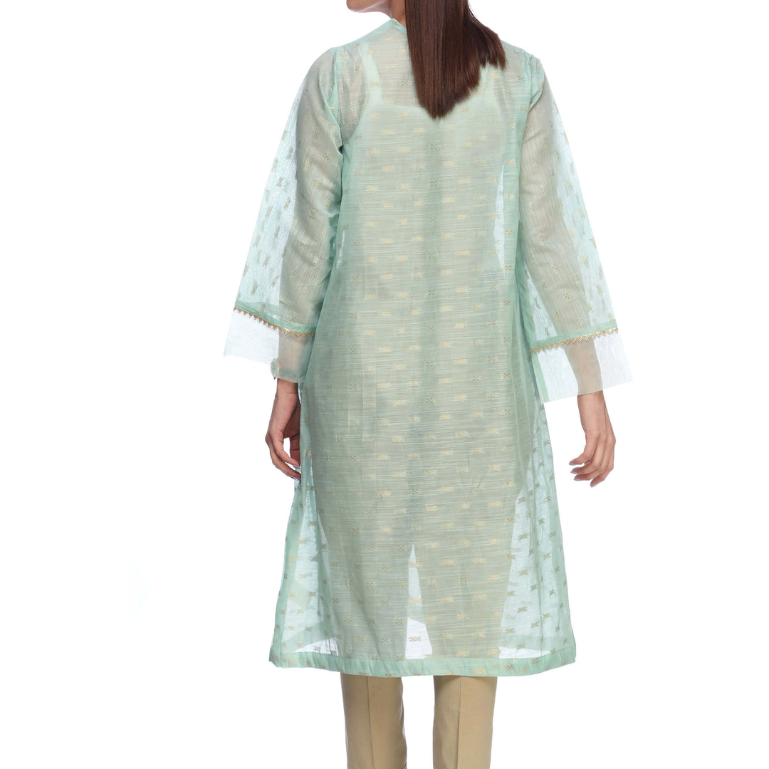 Seagreen Color Embellished Cotton Zari Shirt PS2245