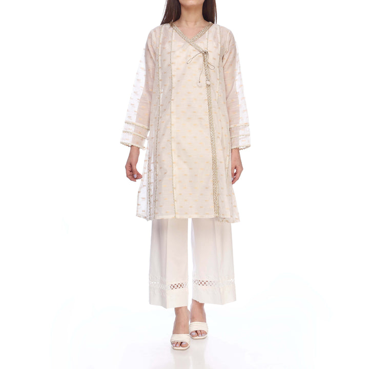 White Color Embellished Cotton Zari Shirt PS2247