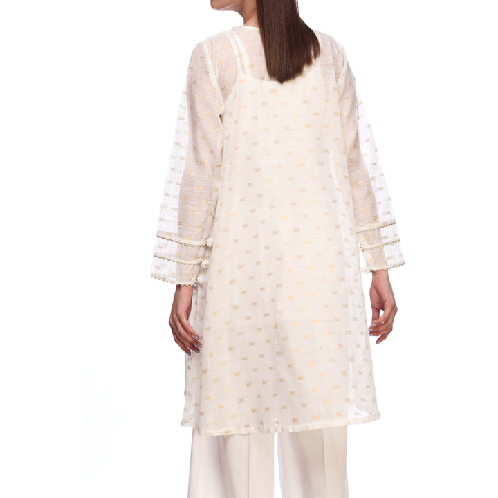 White Color Embellished Cotton Zari Shirt PS2247