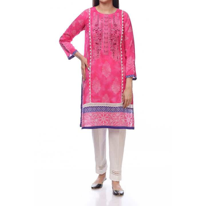 Digital Printed Lawn Shirt With Embroiderd Neck Line