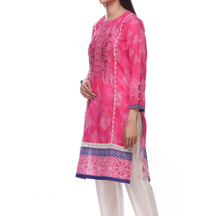 Digital Printed Lawn Shirt With Embroiderd Neck Line