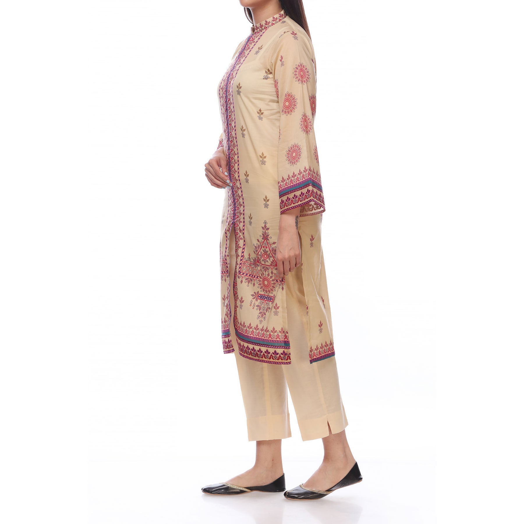 Digital Printed Lawn Shirt With Embroidered Lace for Cuff and Bottom