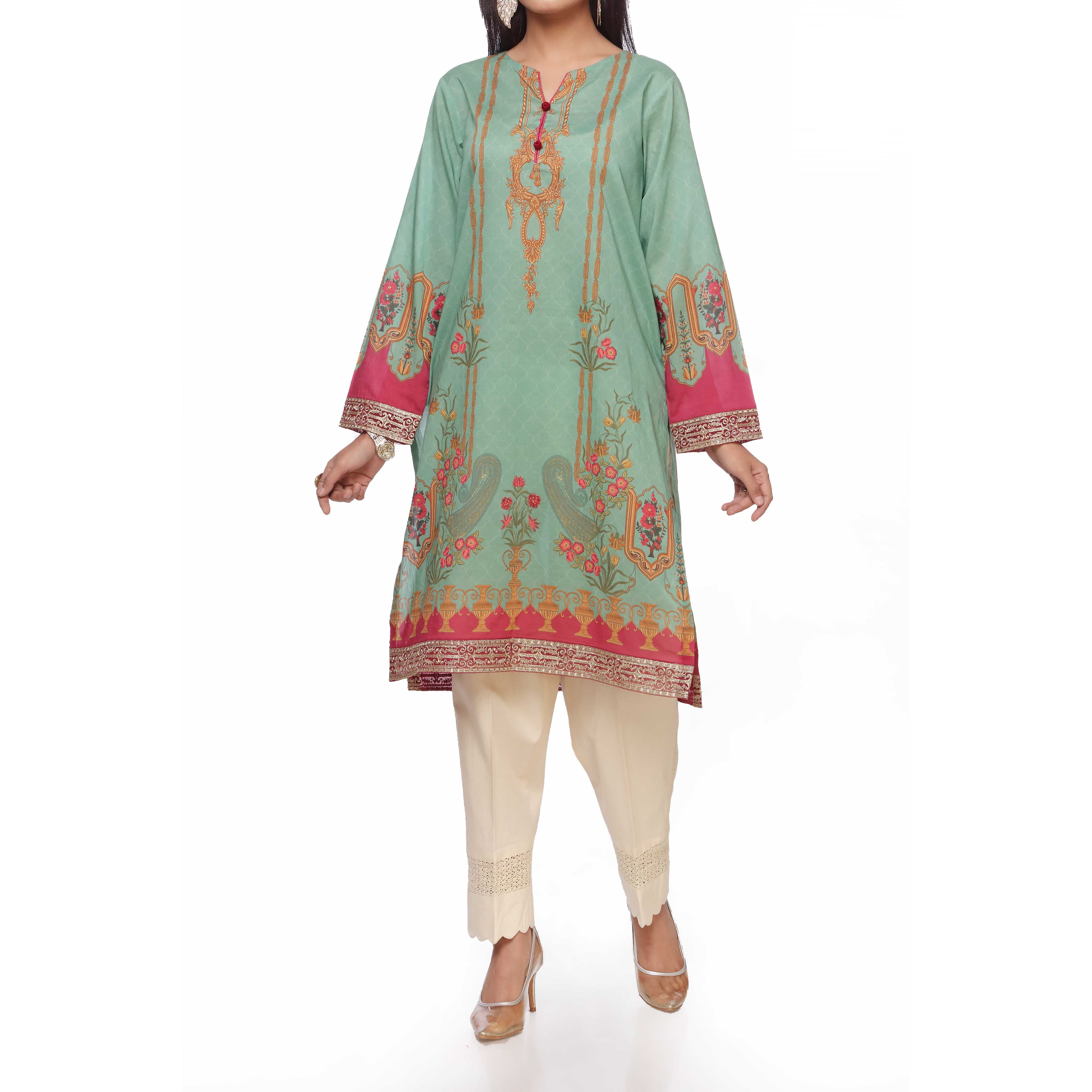 Green Digital Printed Lawn Embroidered Shirt PS2374