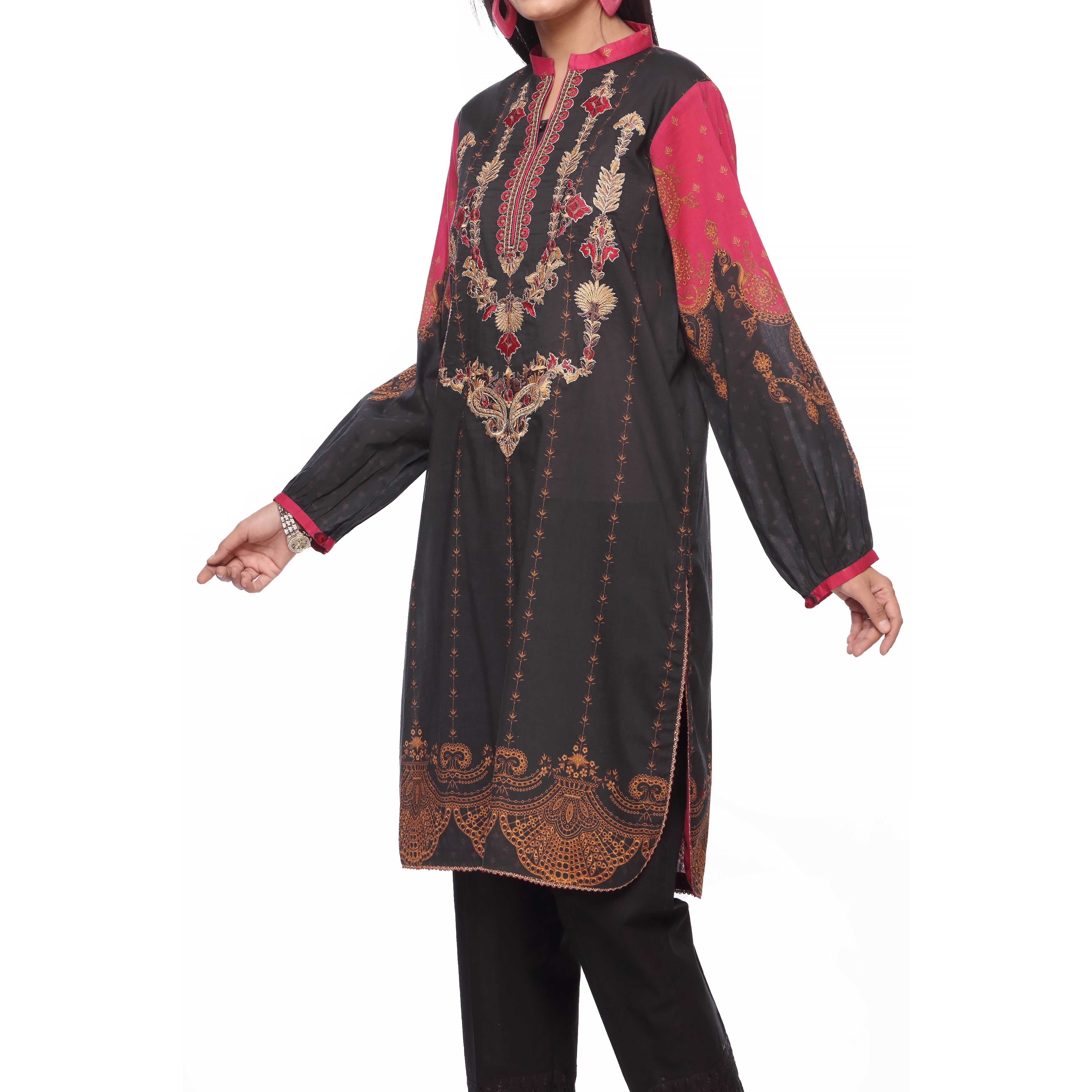 Black Unstitched Digital Printed Lawn Embroidered Shirt PS2475