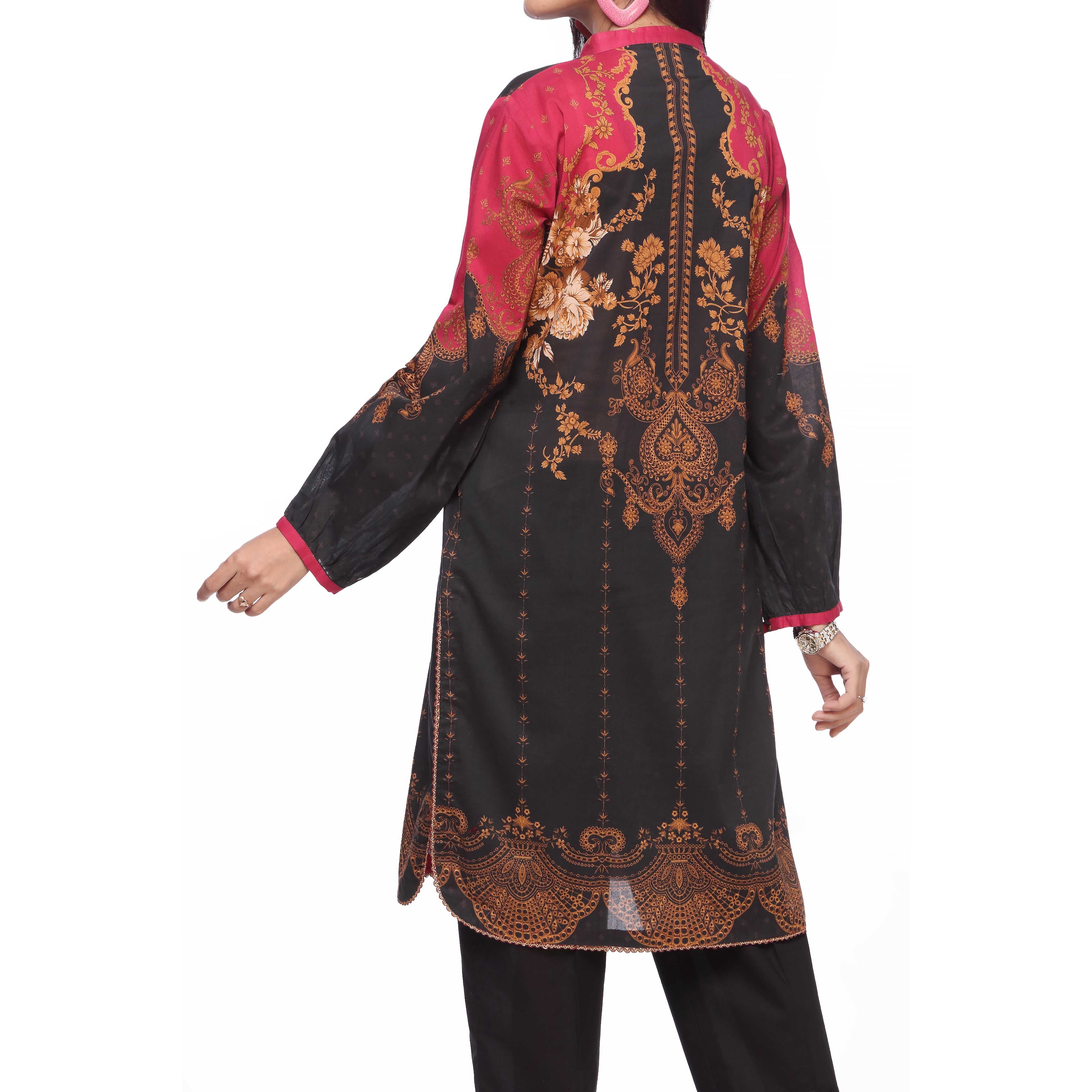 Black Unstitched Digital Printed Lawn Embroidered Shirt PS2475