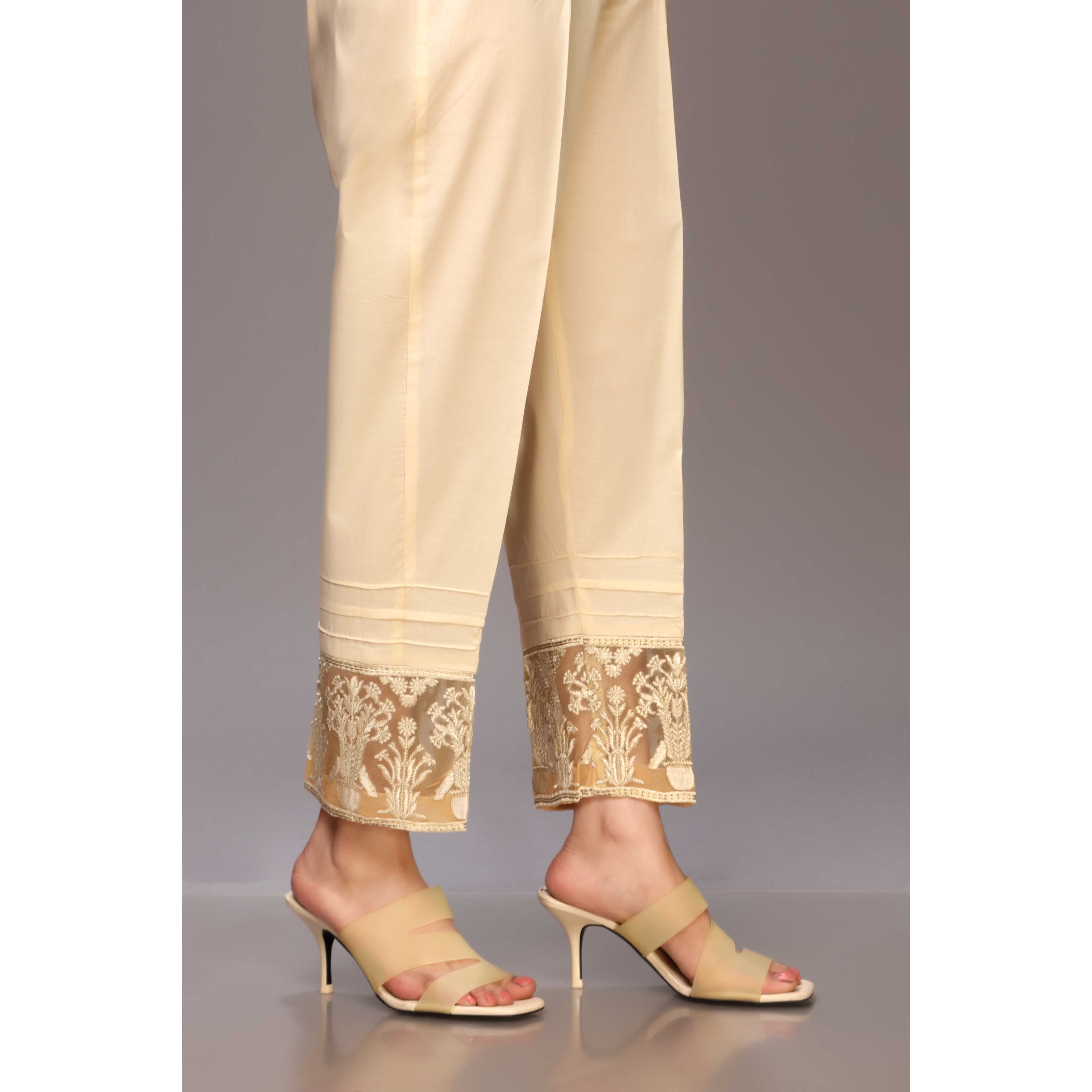 Beige Color Cambric Straight Trouser PS2506