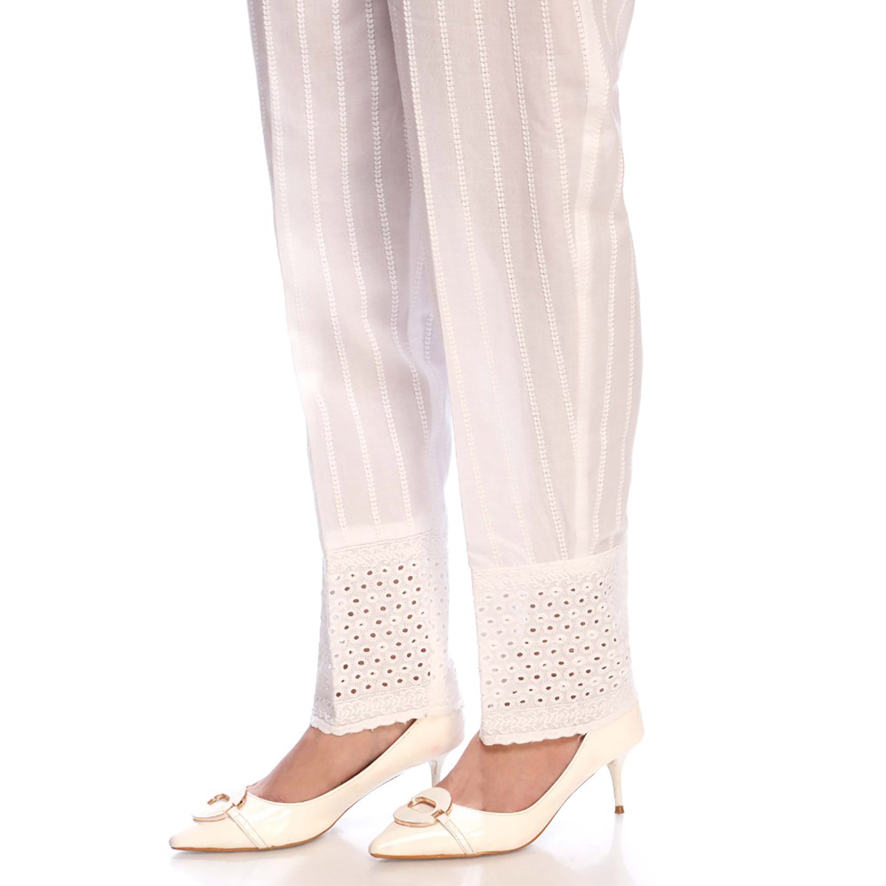 White Color Straight Fit ChikanKari Trouser PS2517