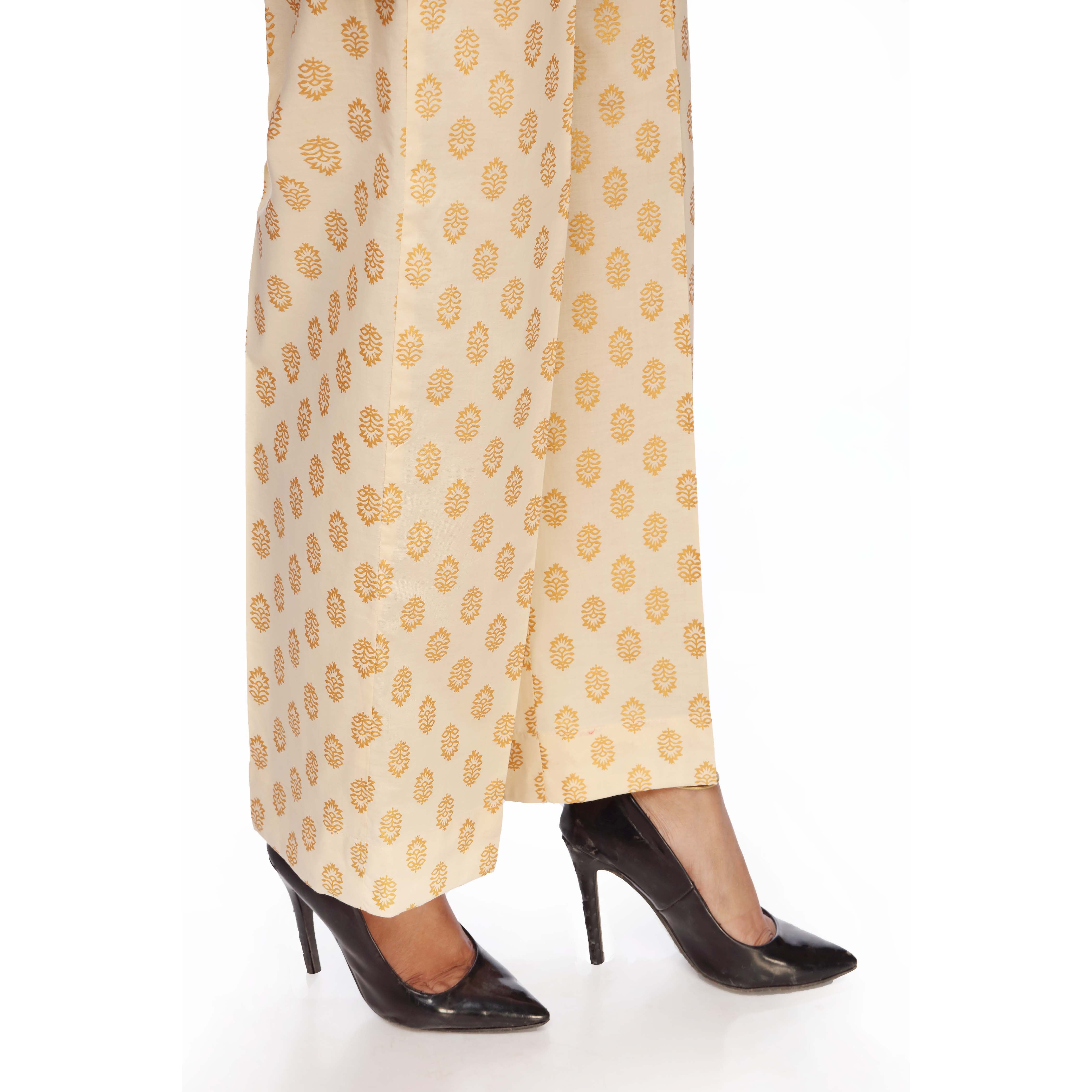 Beige Cambric Straight Fit Printed Trouser PS2527