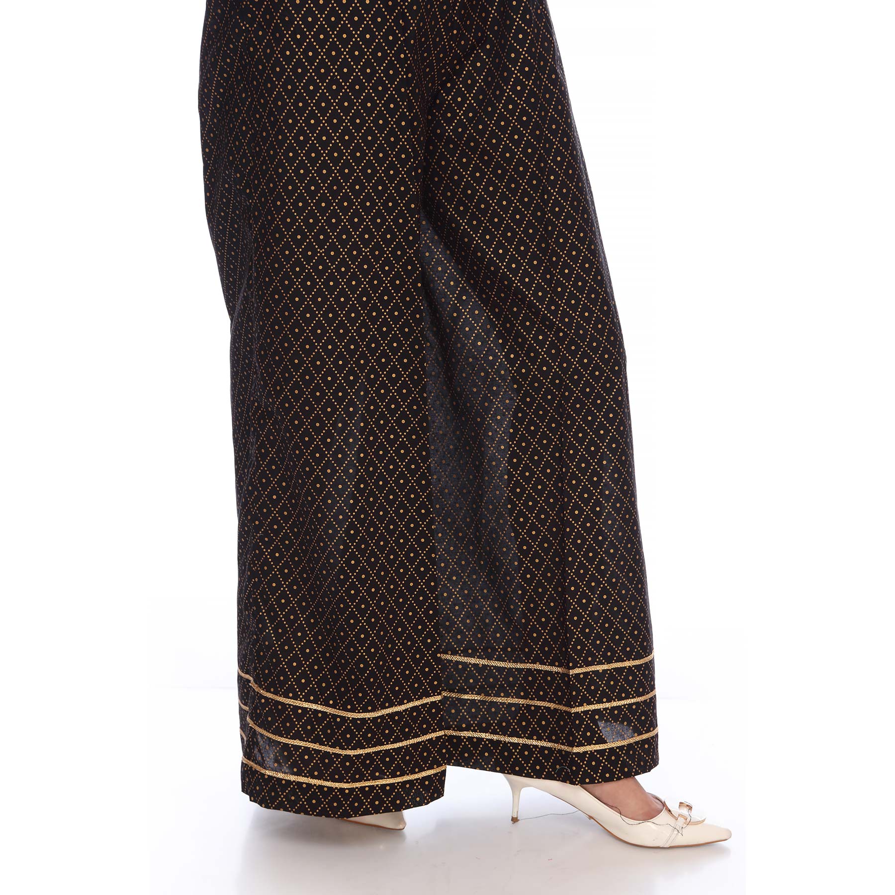Black Color Printed Straight Fit Cambric Trousers PS2540