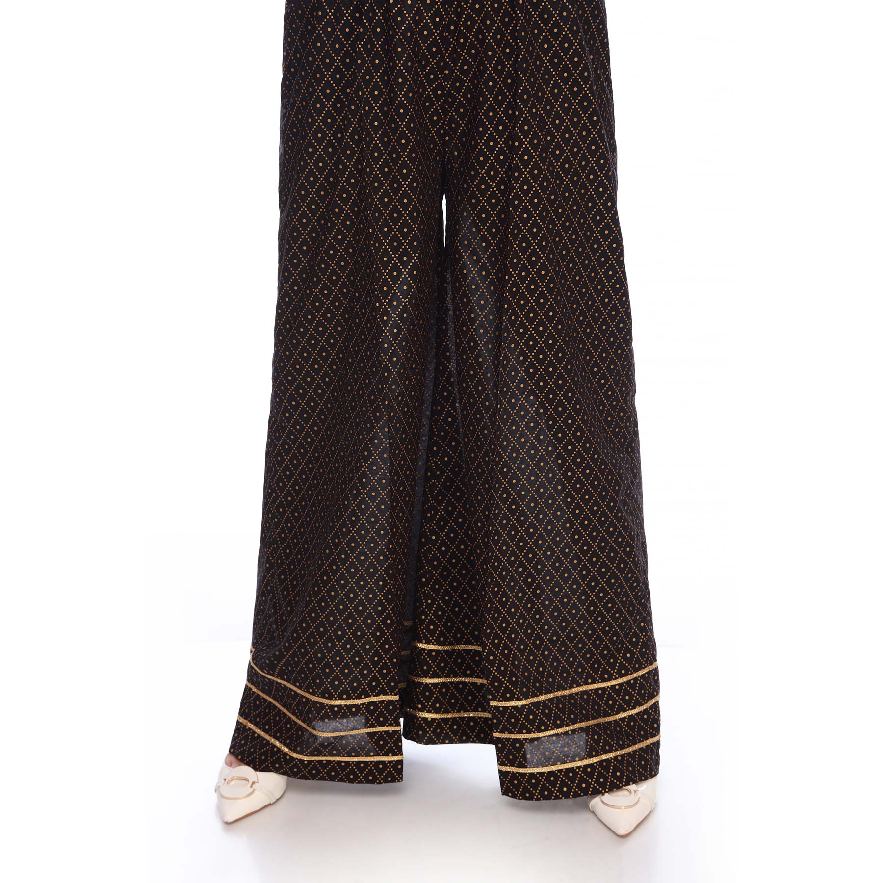Black Color Printed Straight Fit Cambric Trousers PS2540