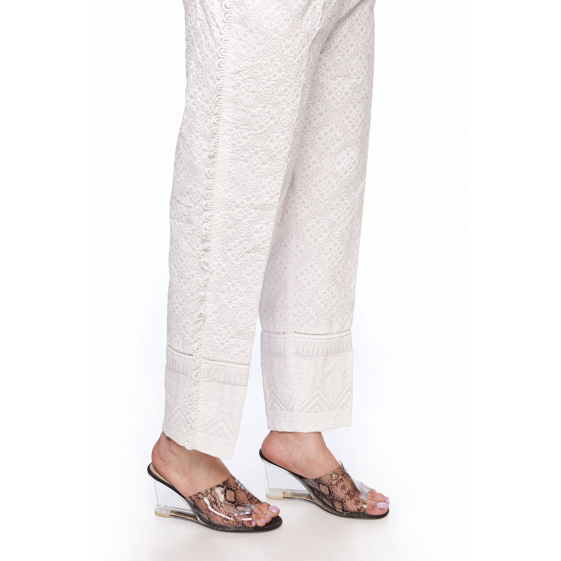 White Color Straight Fit Printed Trousers PS254309
