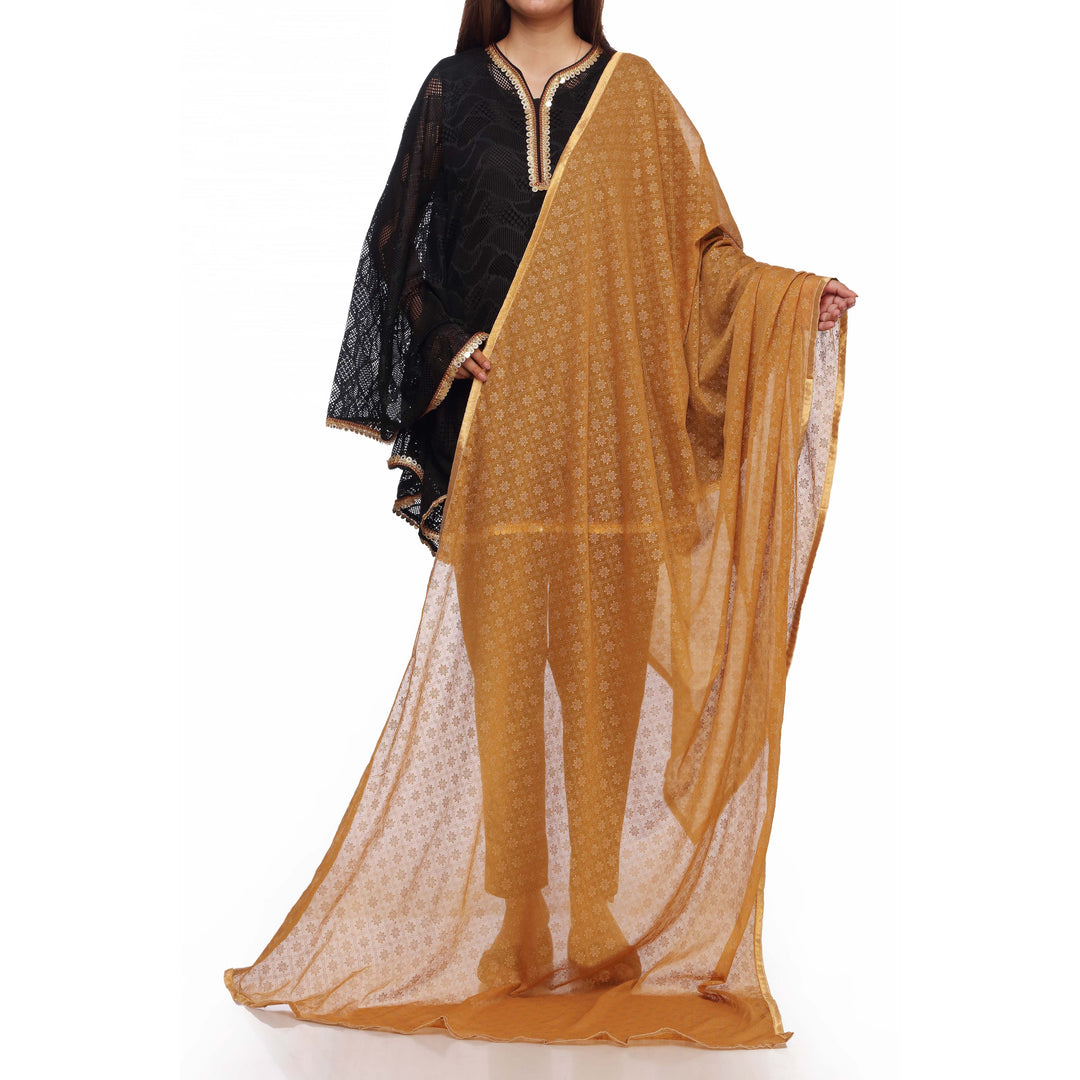 Mustard Screen Printed Chiffon Dupatta PS2703