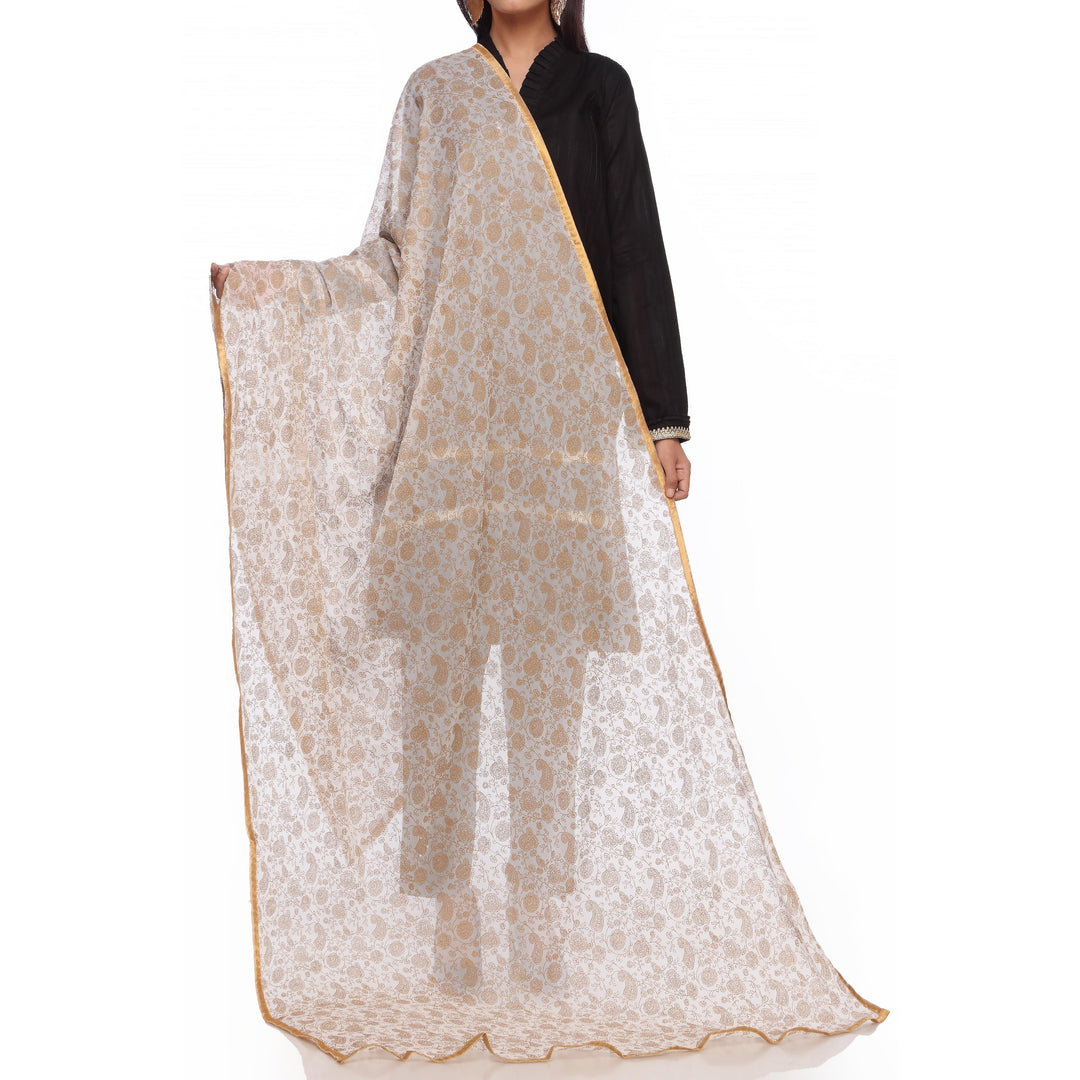 White Screen Printed Chiffon Dupatta PS2703