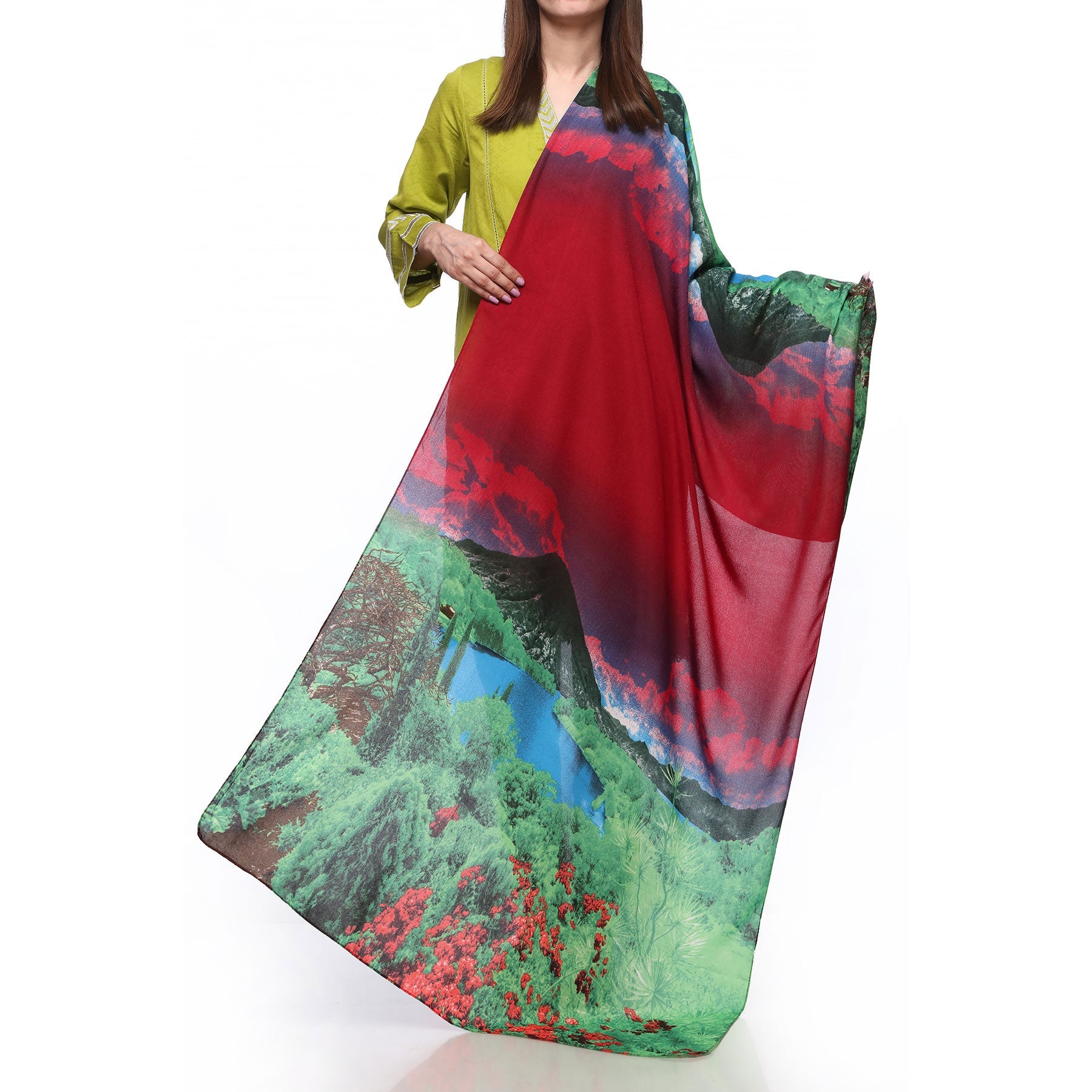 Maroon Color Digital Printed Lawn Stole PS272305