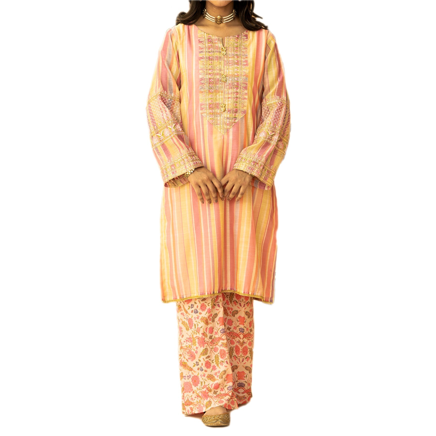 2PC- Embroidered Paper Cotton Shirt With Trouser PS3108