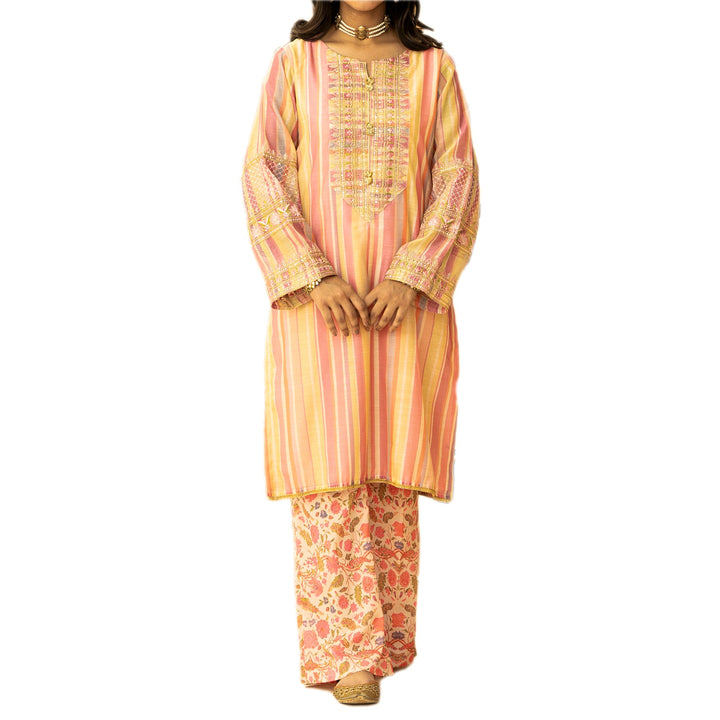 2PC- Embroidered Paper Cotton Shirt With Trouser PS3108