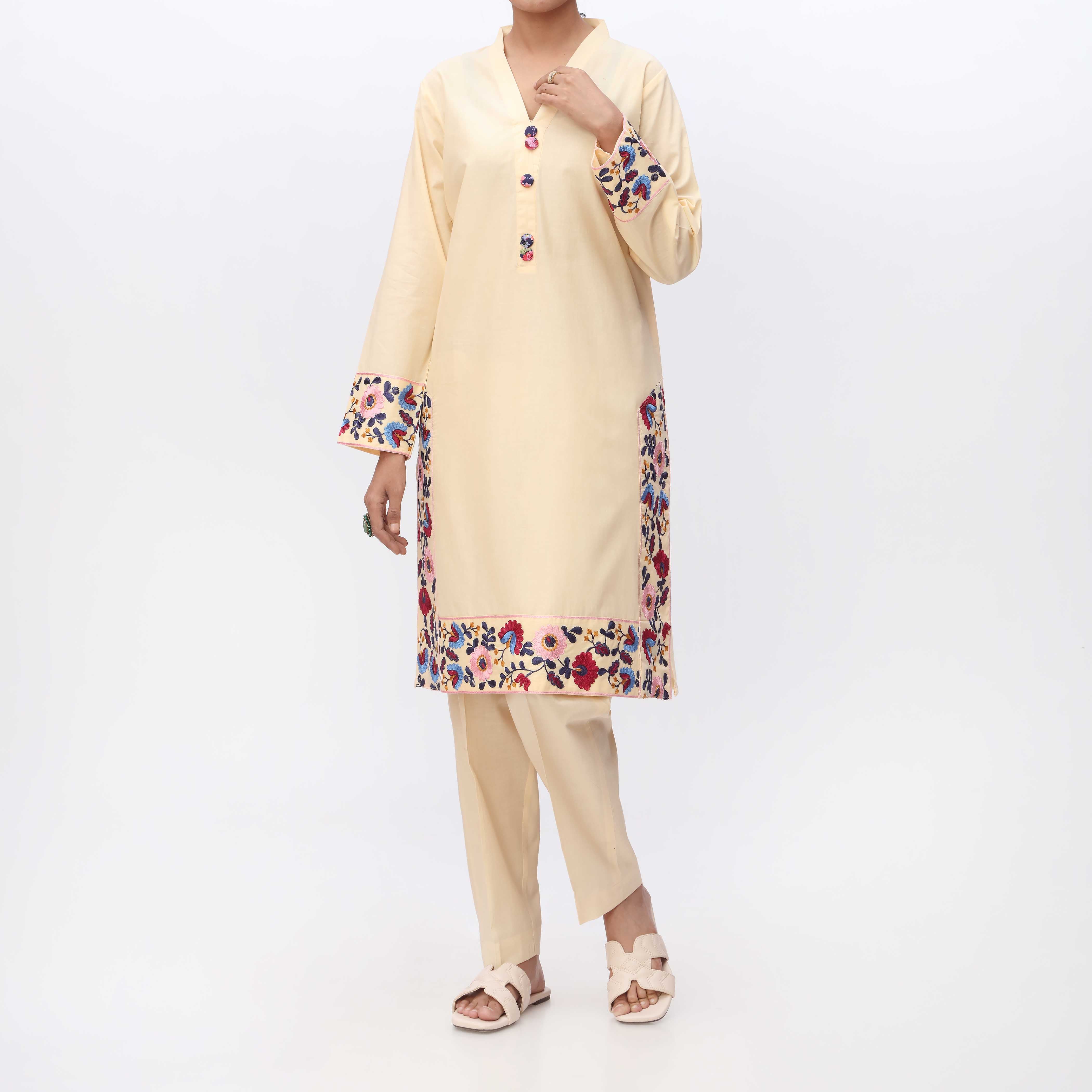 1PC- Embroidered Cambric Shirt PS3341