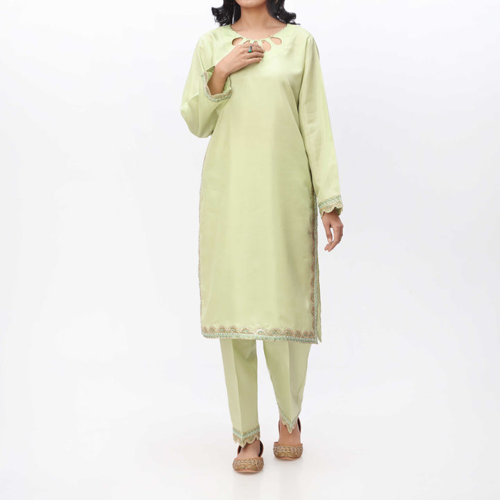 2PC- Embroidered Katan Silk Shirt & Trouser PS3386