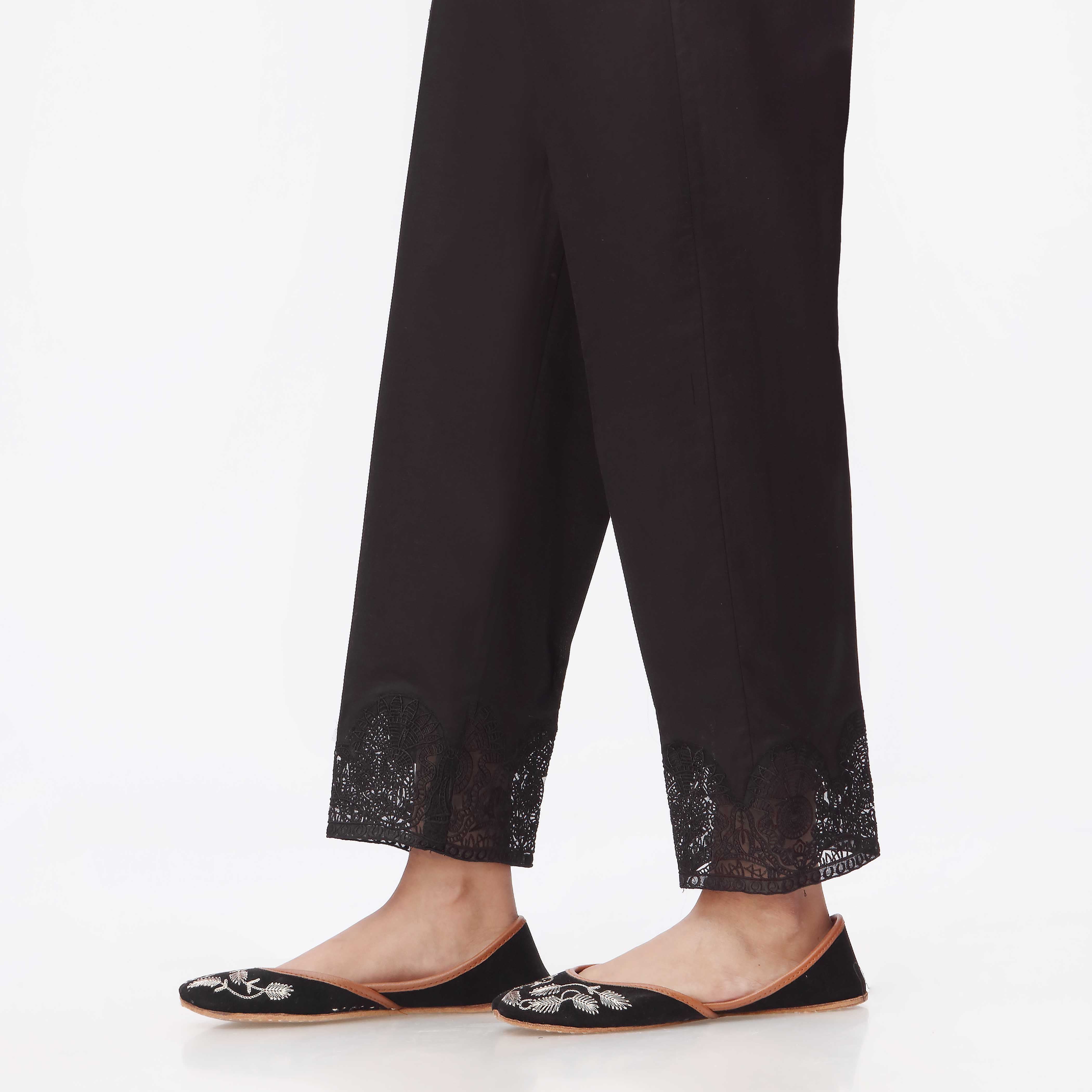 Black Embroidered Cambric Slim Fit Trouser PS3532