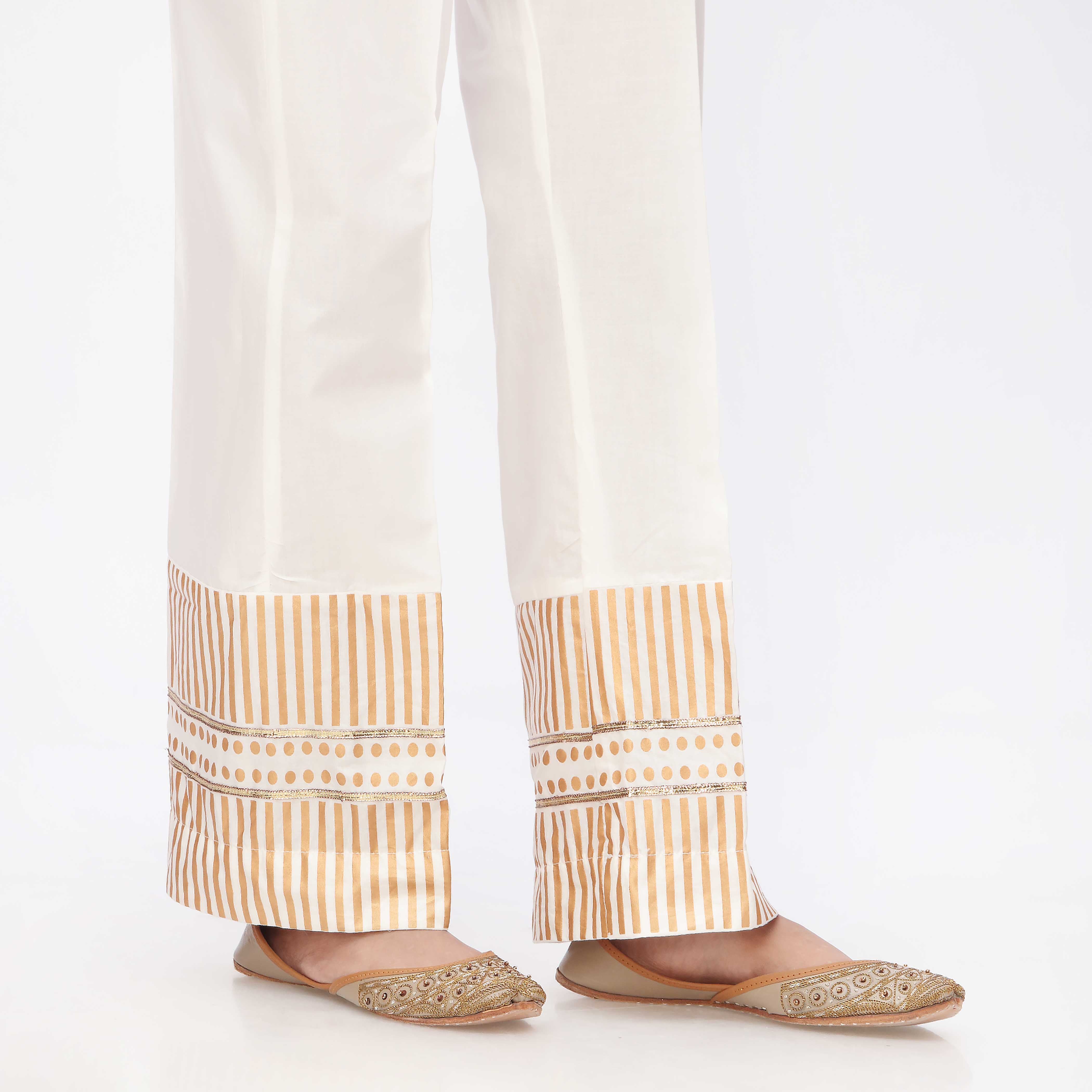 White Printed Cambric Straight Fit Trouser PS3547