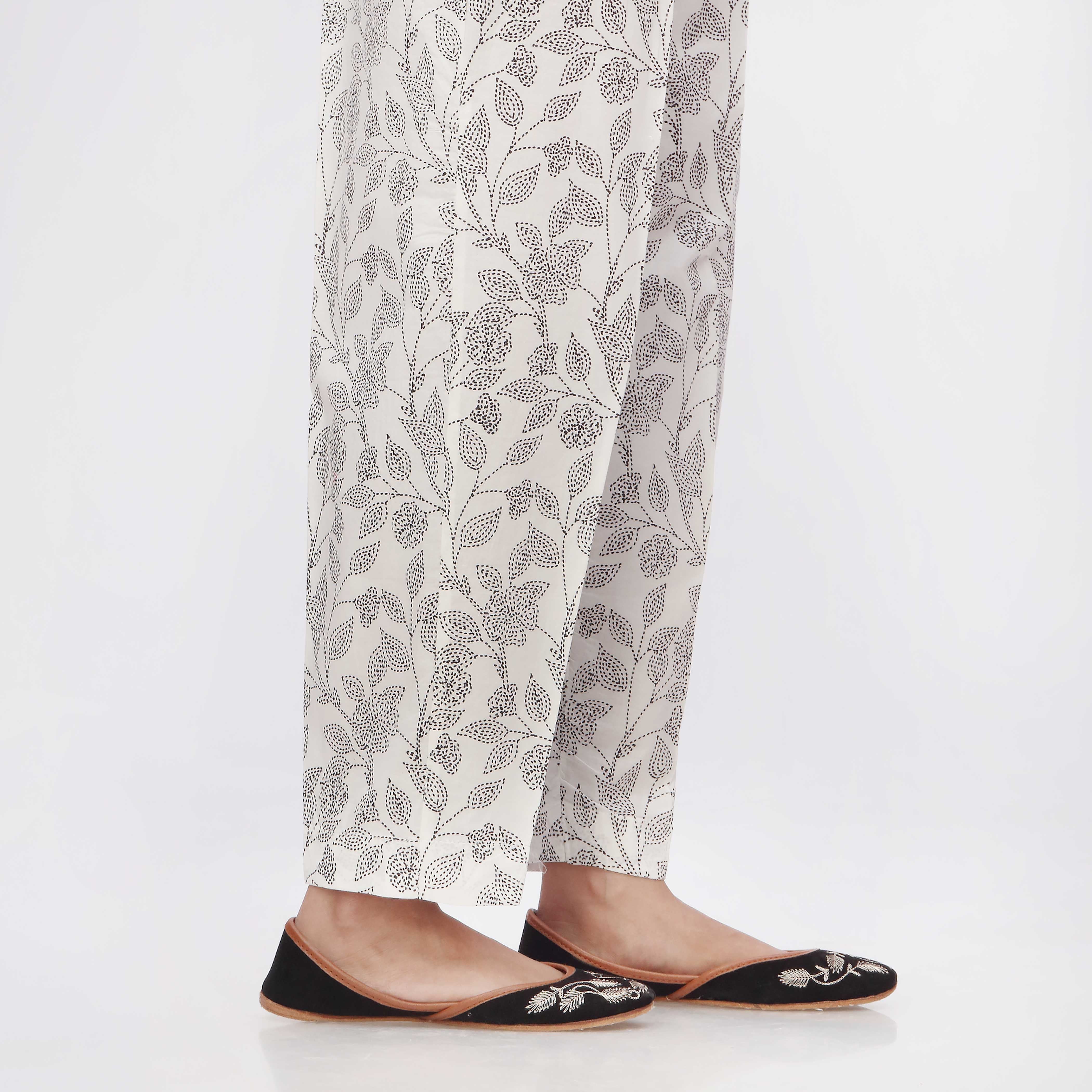 White Printed Cambric Slim Fit Trouser PS3554