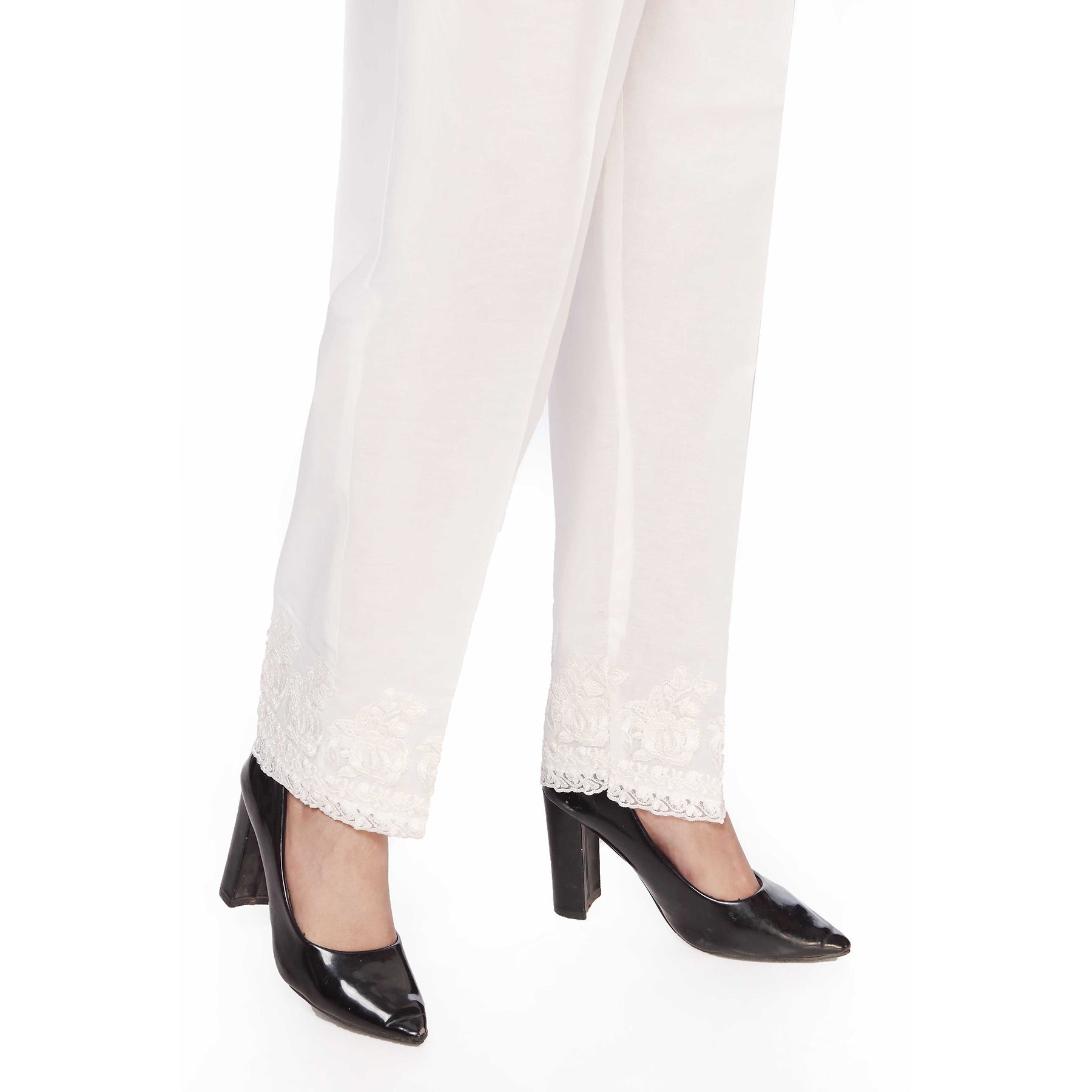 Slim Fit Embellished Raw Silk Trousers