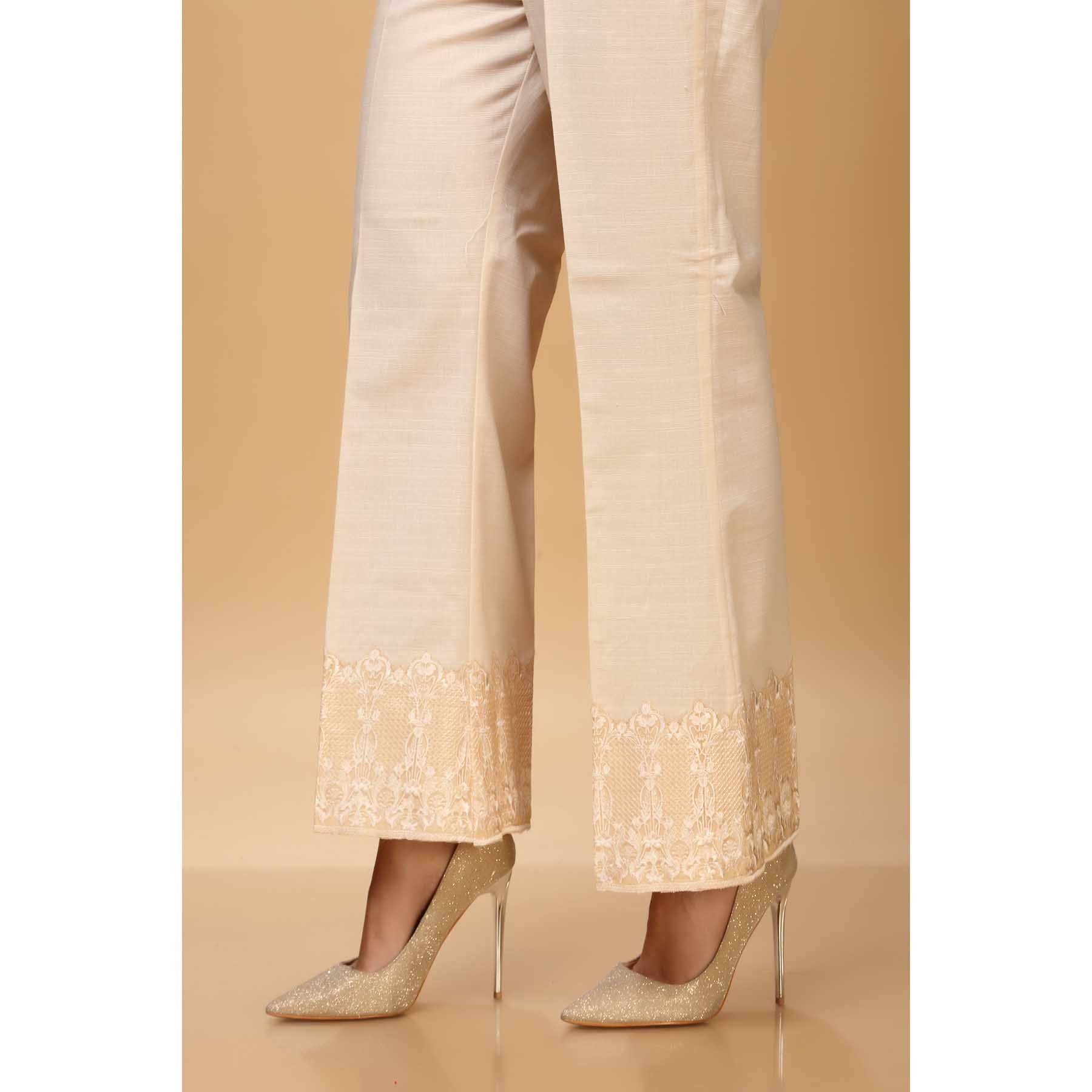 Beige Color Raw Silk Embroidered Trouser PW1508