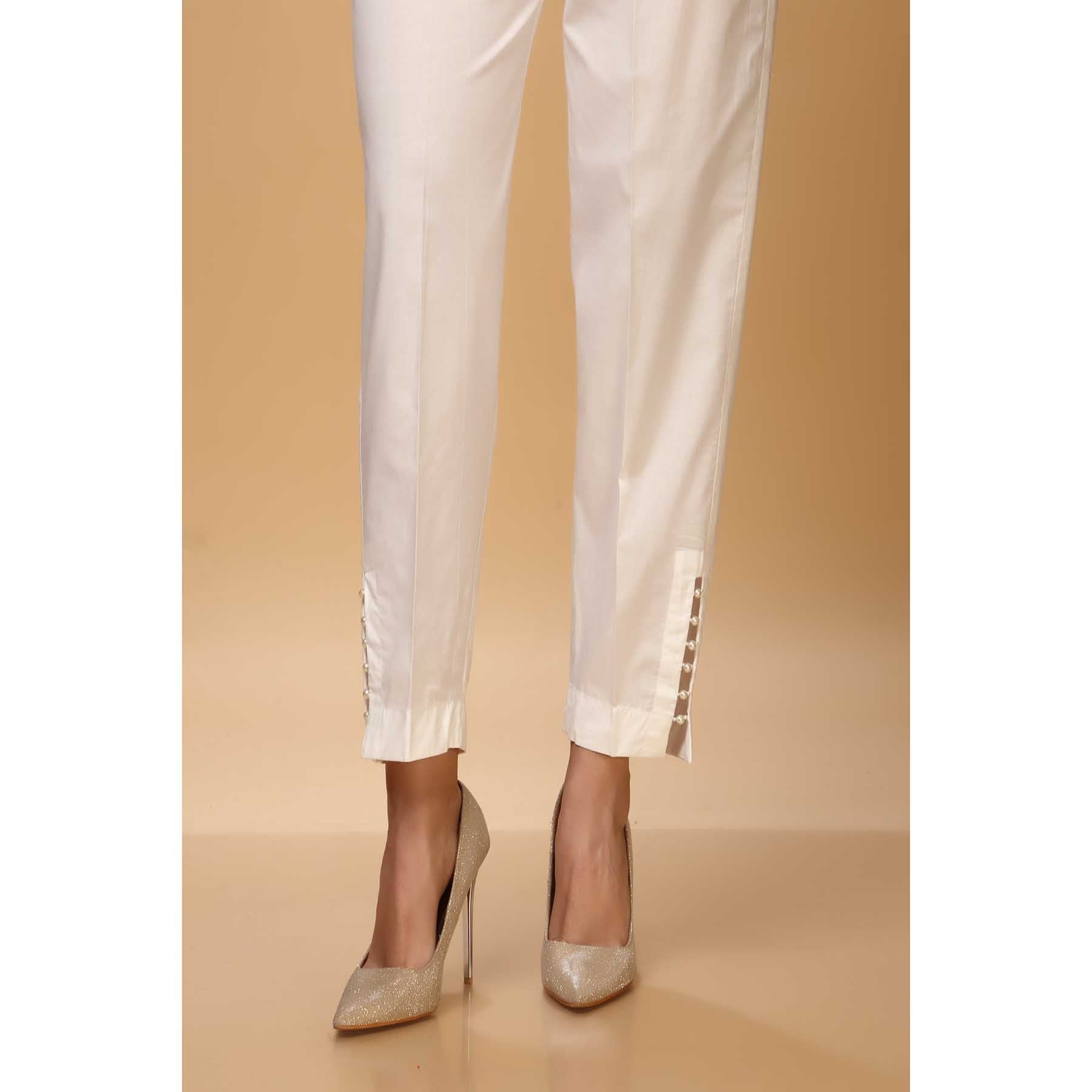 White Color Cambric Embellished Trouser PW1510