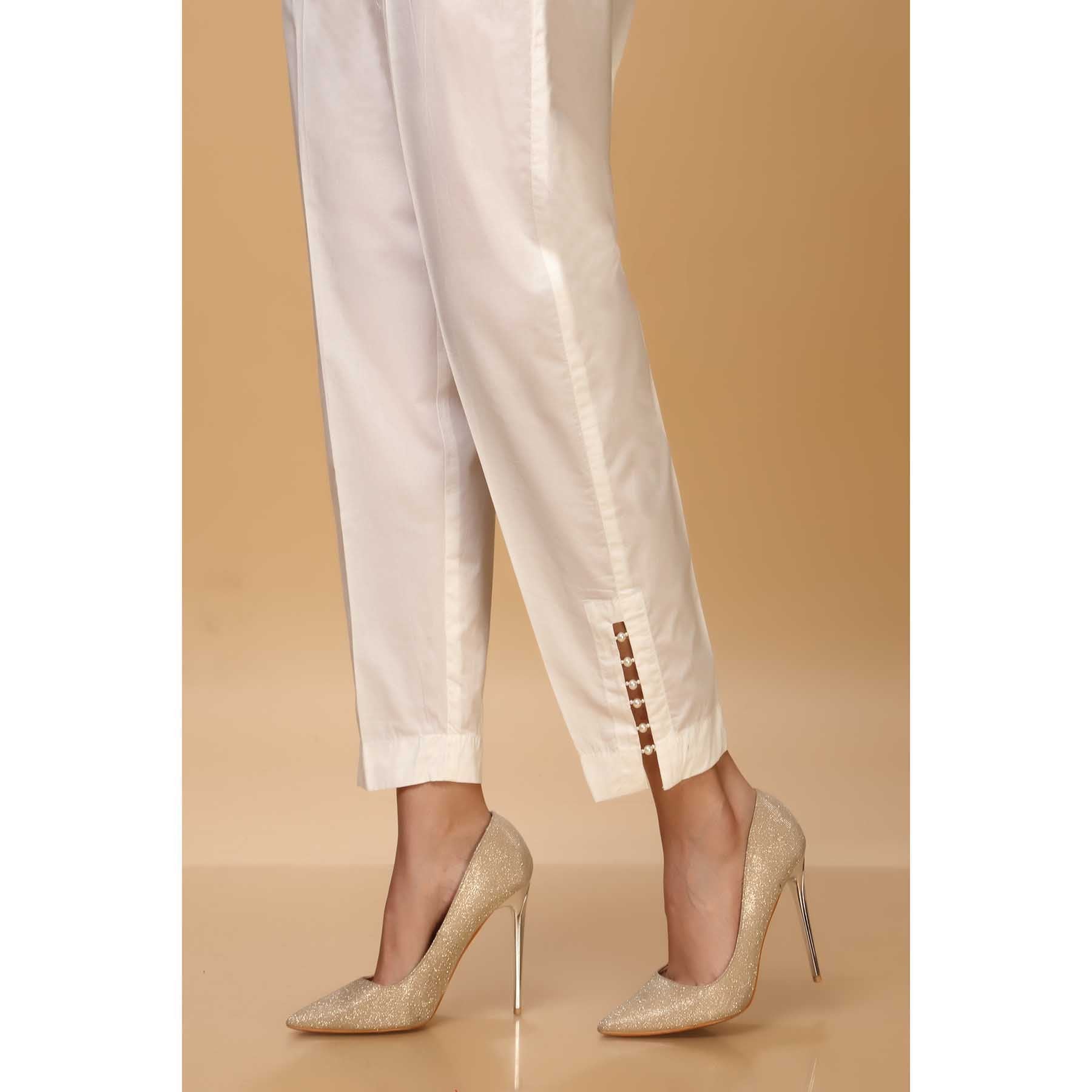 White Color Cambric Embellished Trouser PW1510