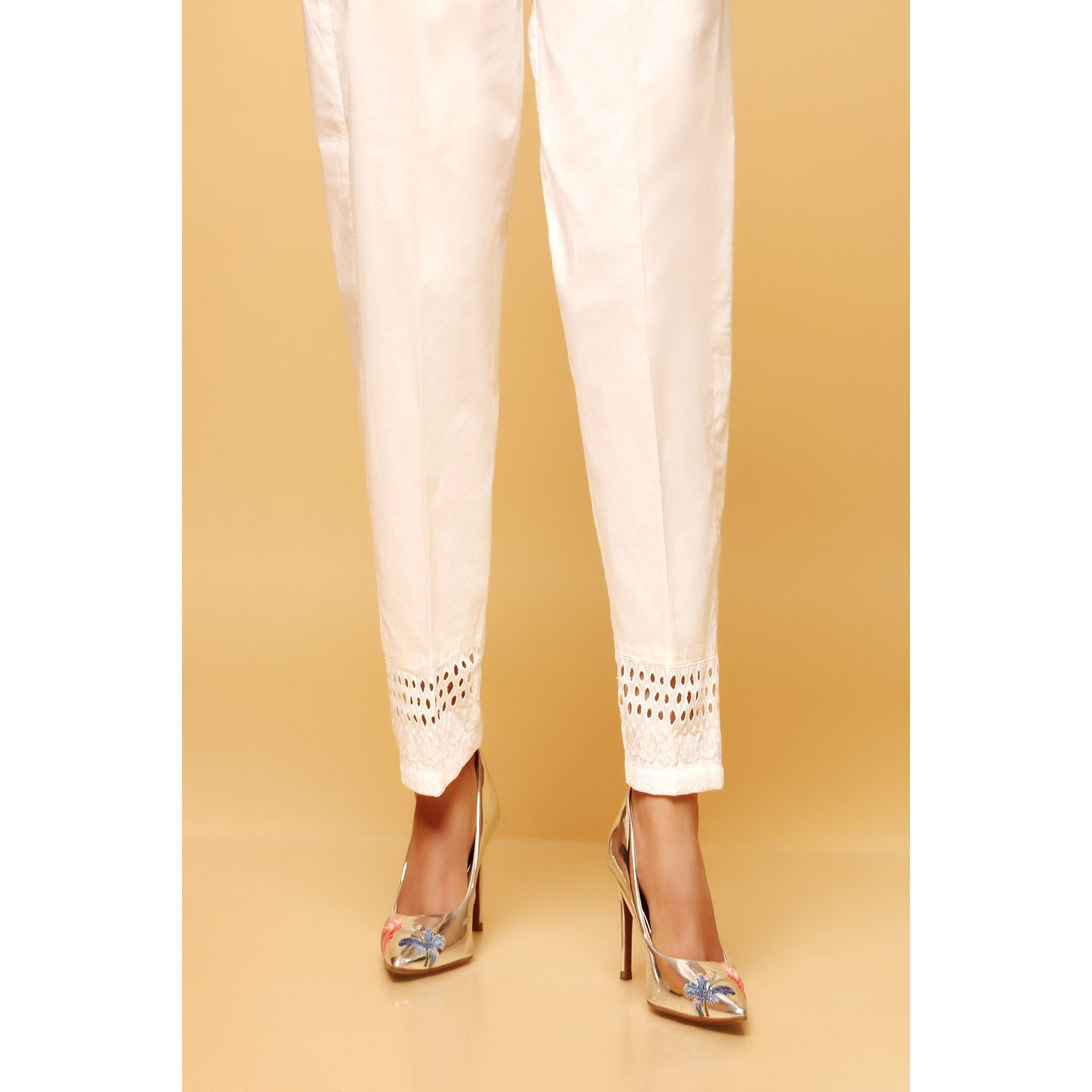 White Color Cotton Cambric  Trouser PW1518