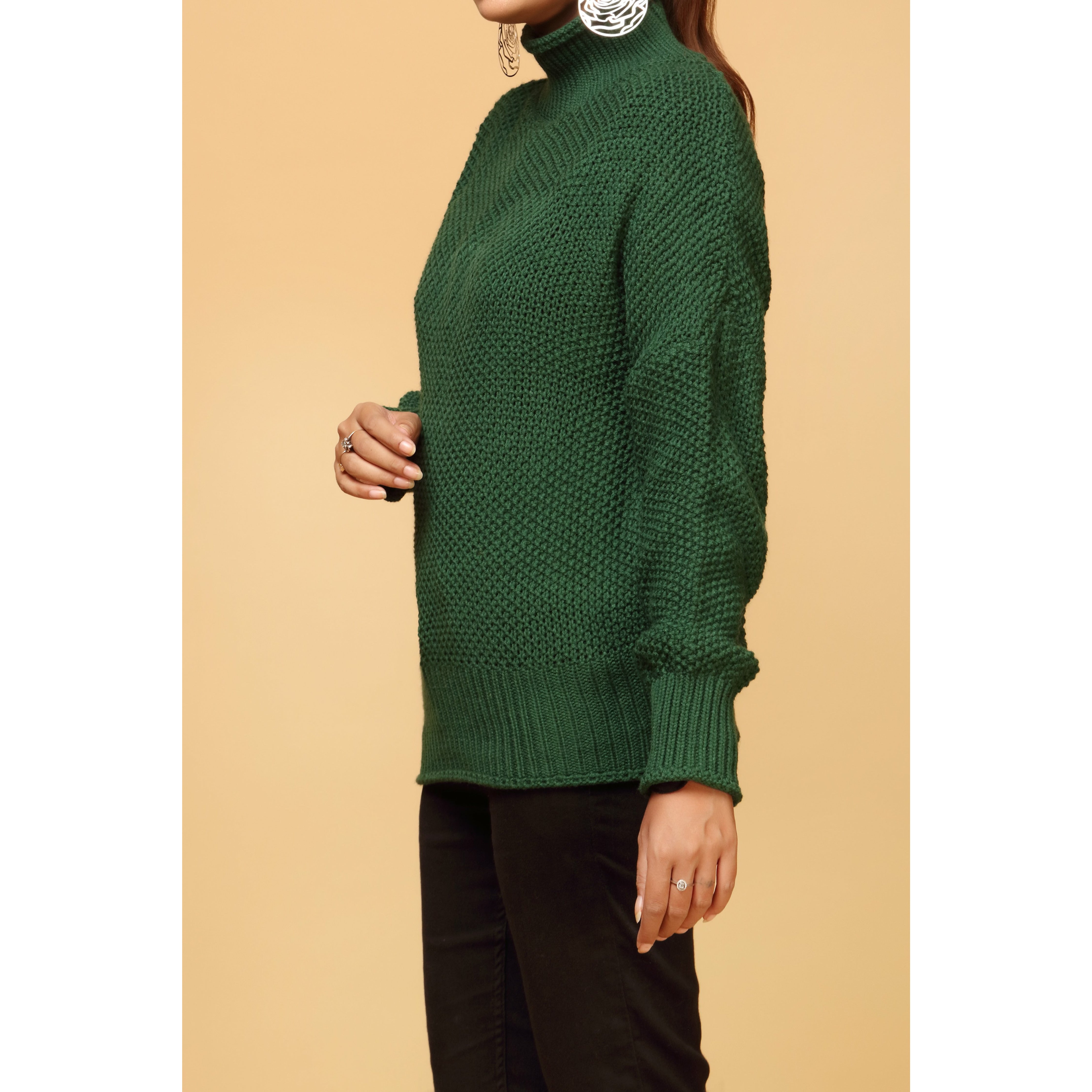 Green Color High Neck Sweater PW1905