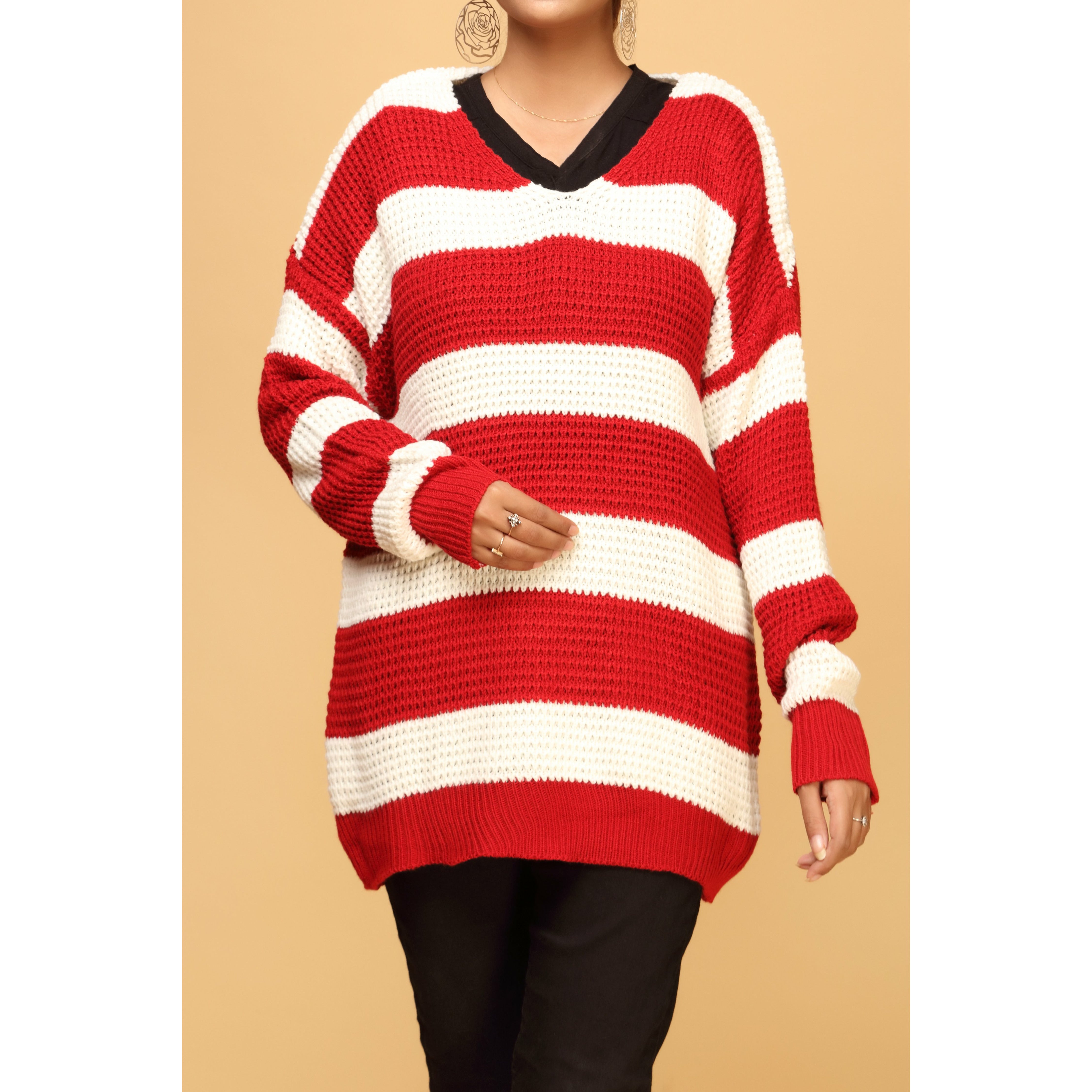 Maroon Color V-Neck Pullover Sweater PW1910