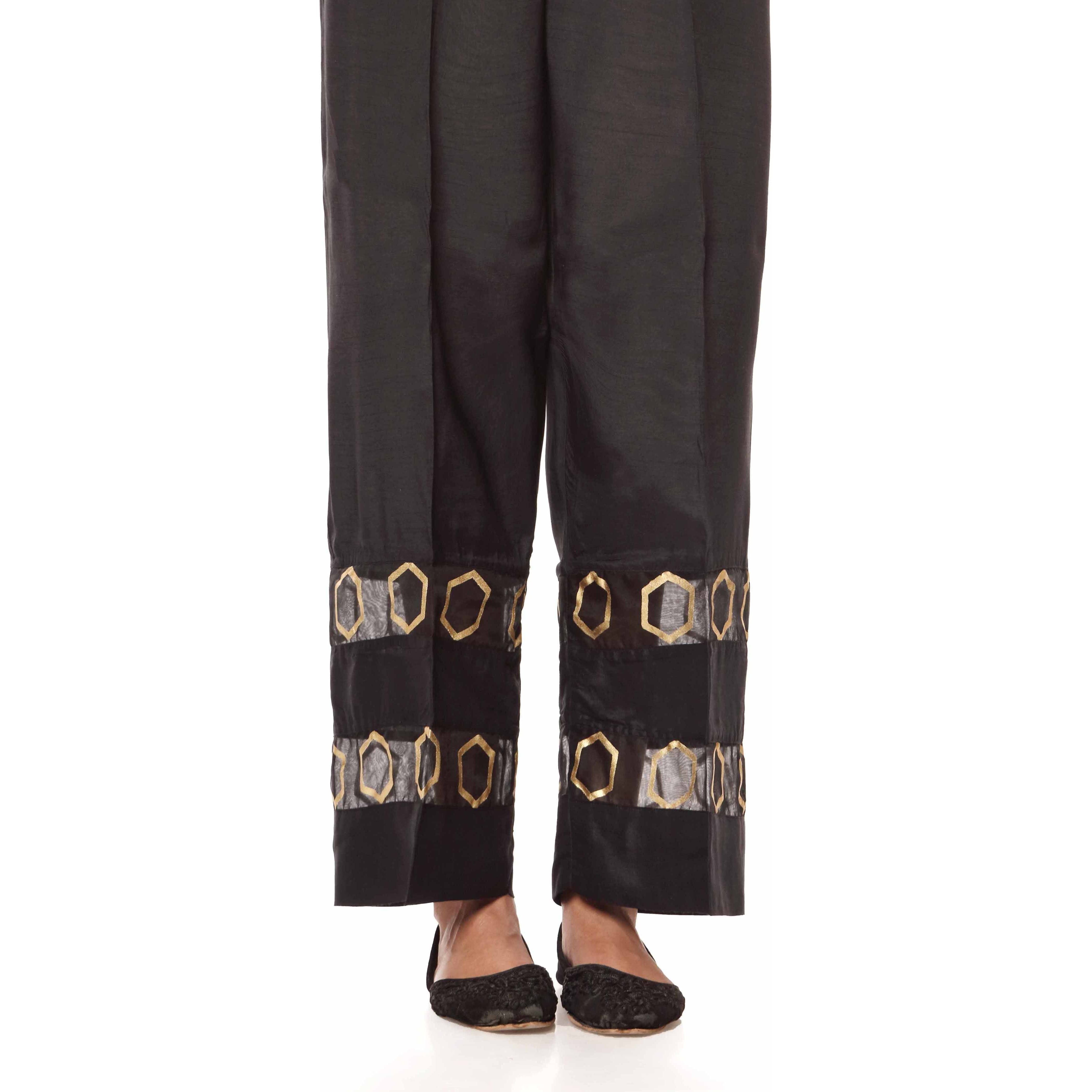 Black Raw silk Embellished Straight Fit Trousers PW2500