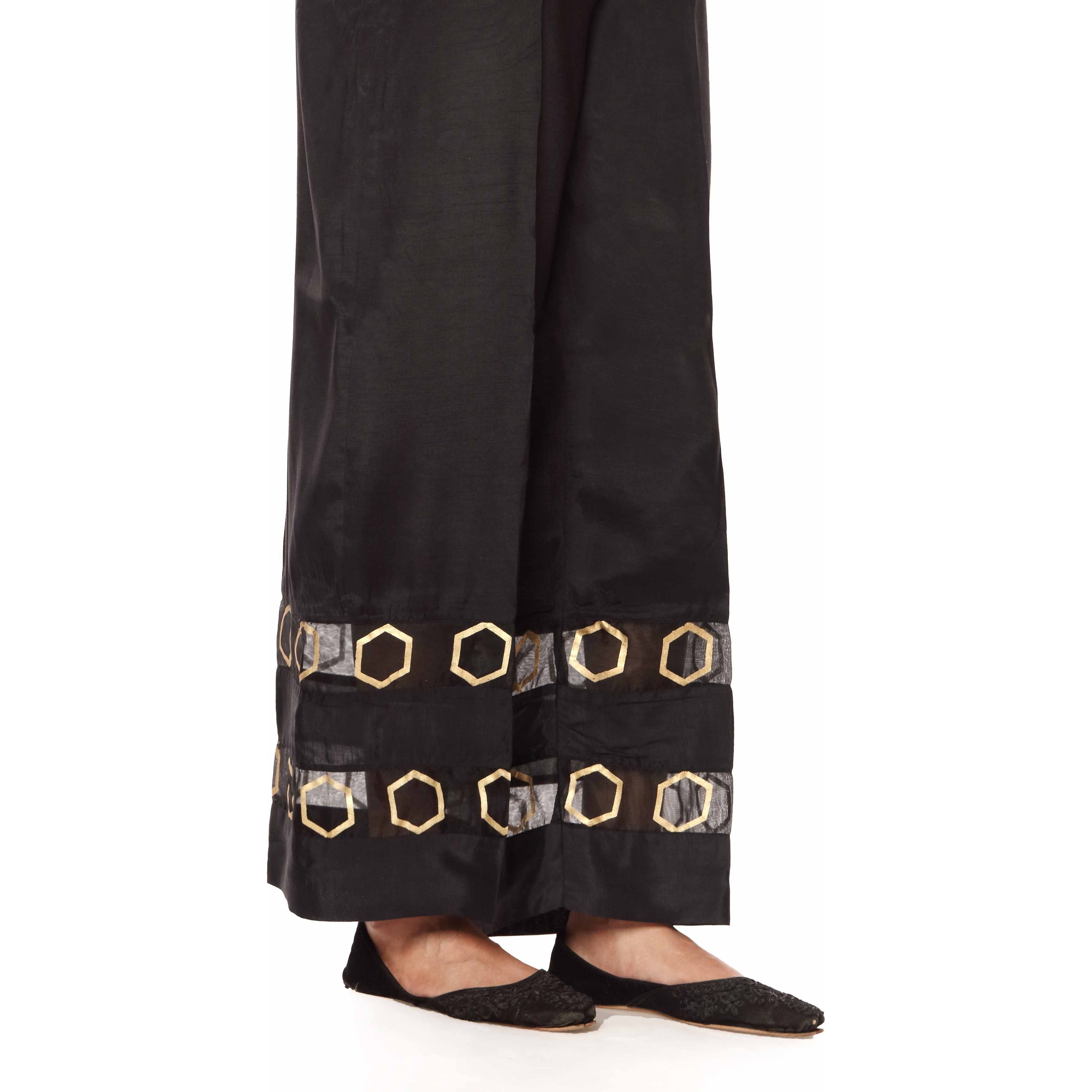 Black Raw silk Embellished Straight Fit Trousers PW2500