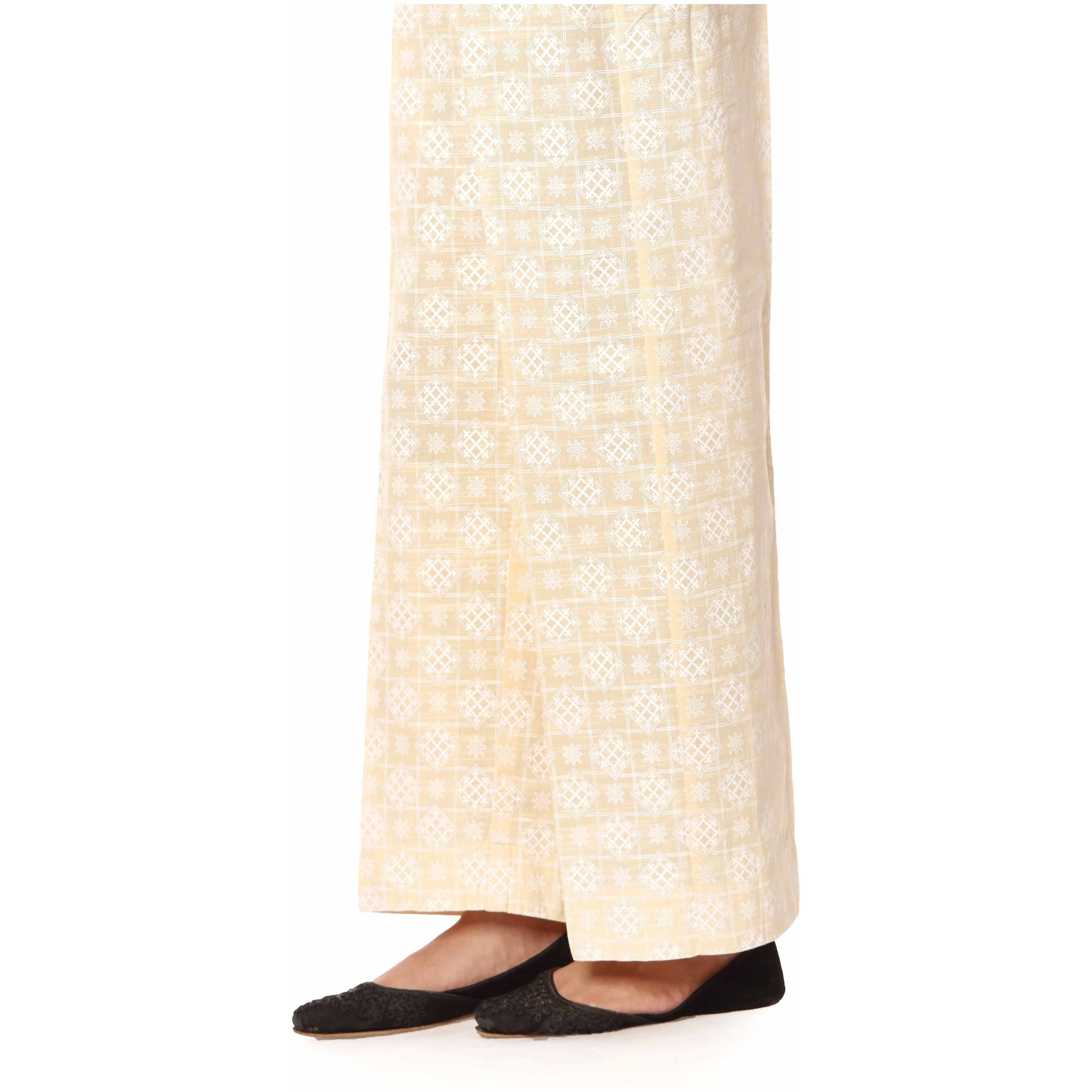 Beige Khaddar Printed Straight Fit Trousers PW2512