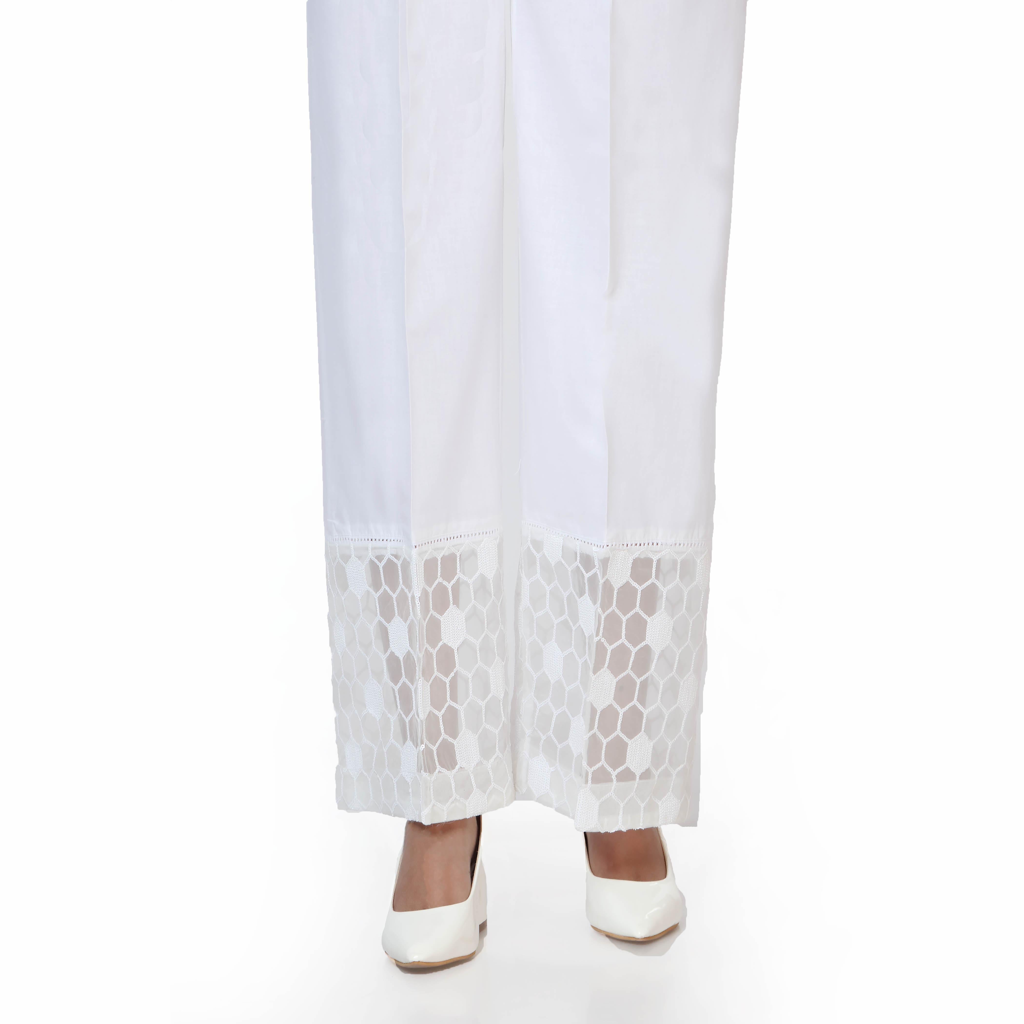 White Cambric Embellished Straight Fit Trousers PW2517