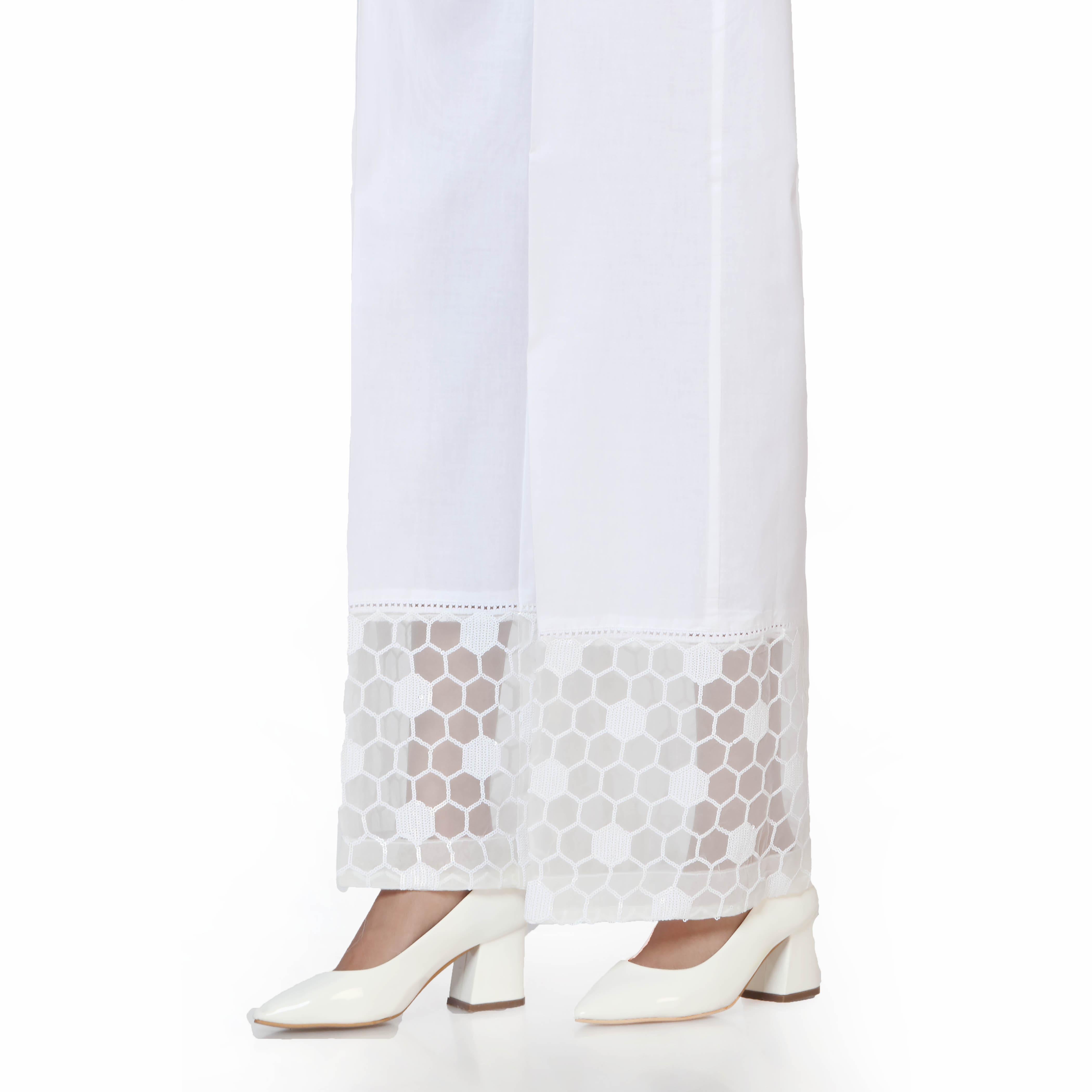 White Cambric Embellished Straight Fit Trousers PW2517