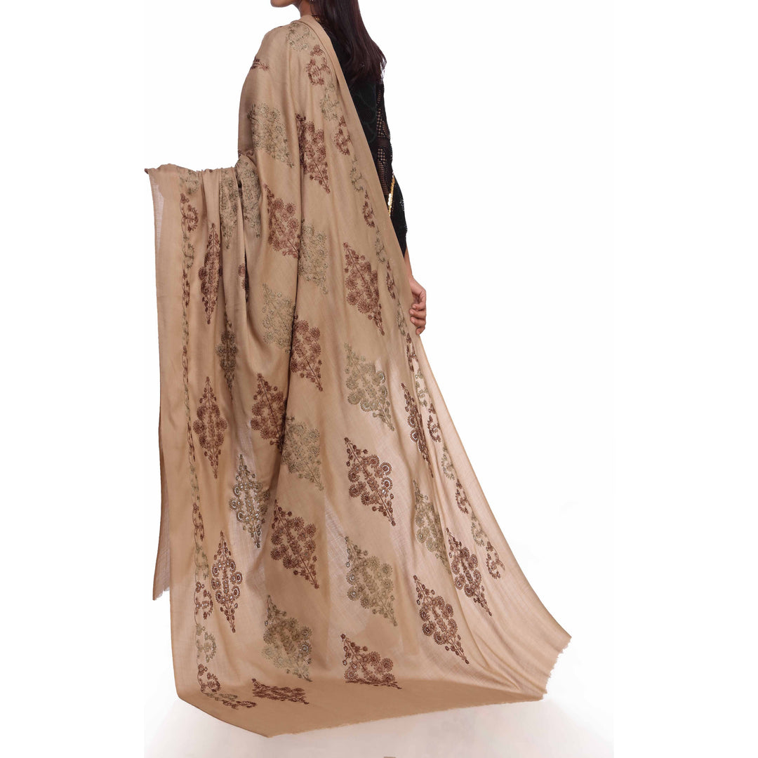 Brown Embroidered  Shawl PW2716