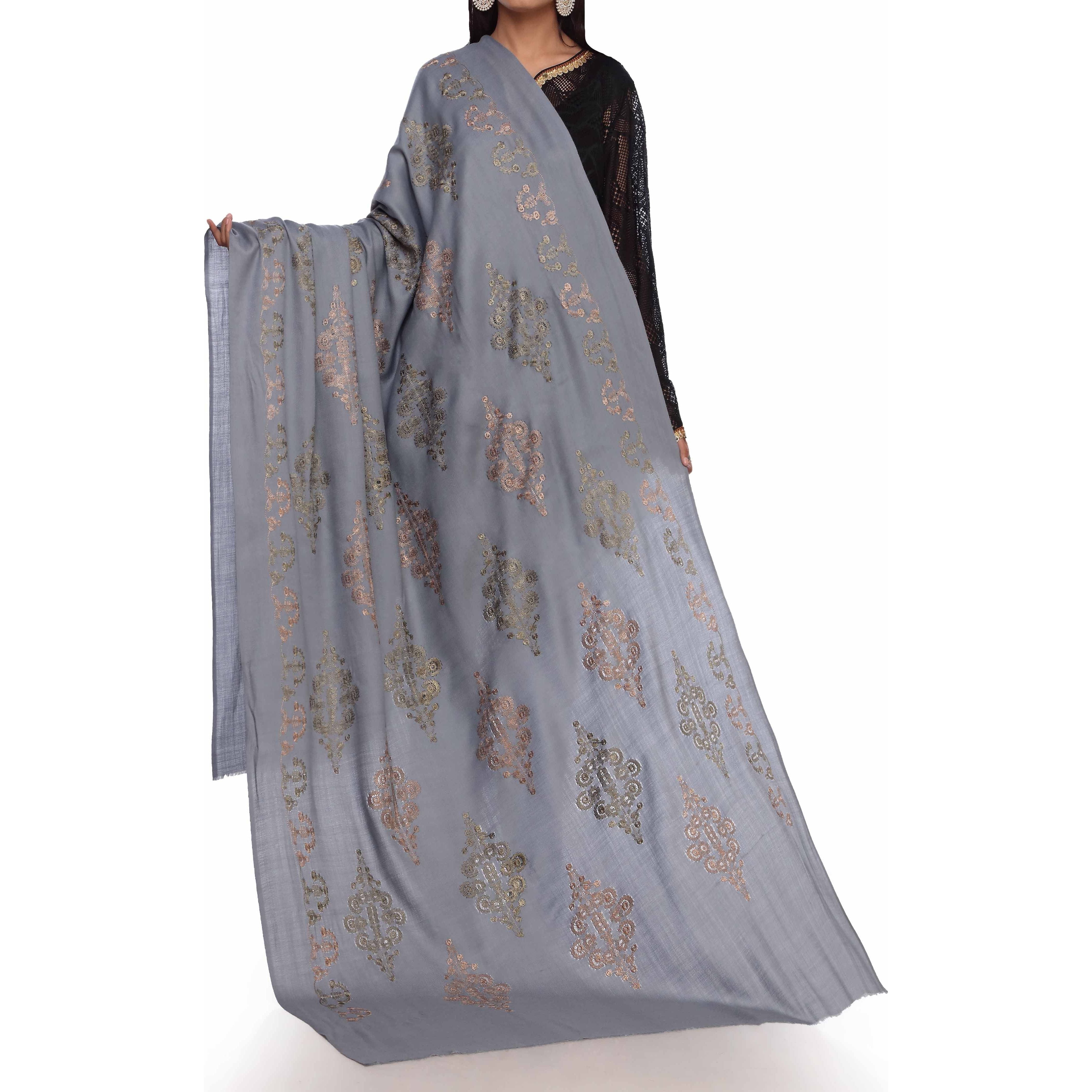 Grey Embroidered  Shawl PW2716