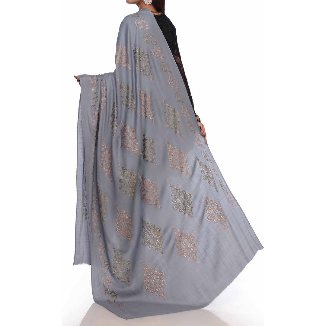 Grey Embroidered  Shawl PW2716