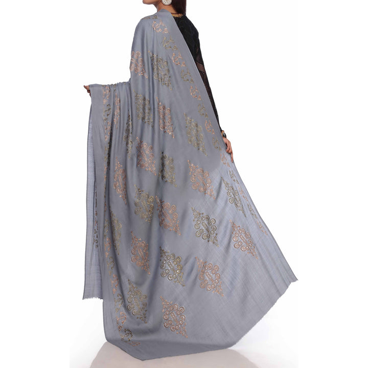 Grey Embroidered  Shawl PW2716