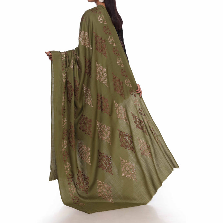 Green Embroidered  Shawl PW2716