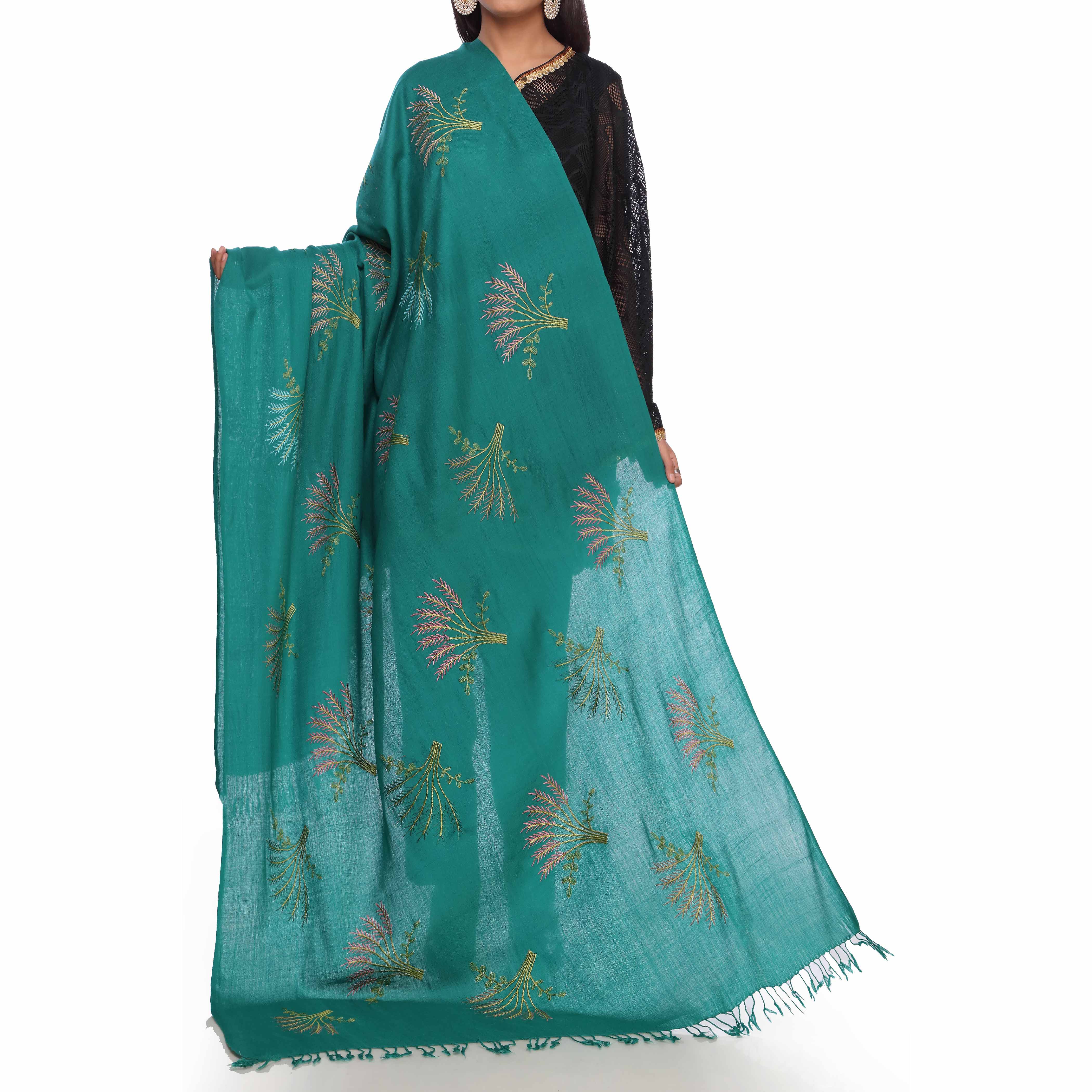 Green Embroidered Pashmina Shawl PW2723