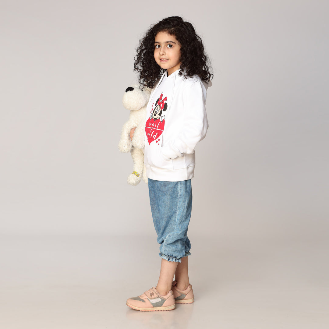 Girls White Fleece Puller Hoodie PW2864