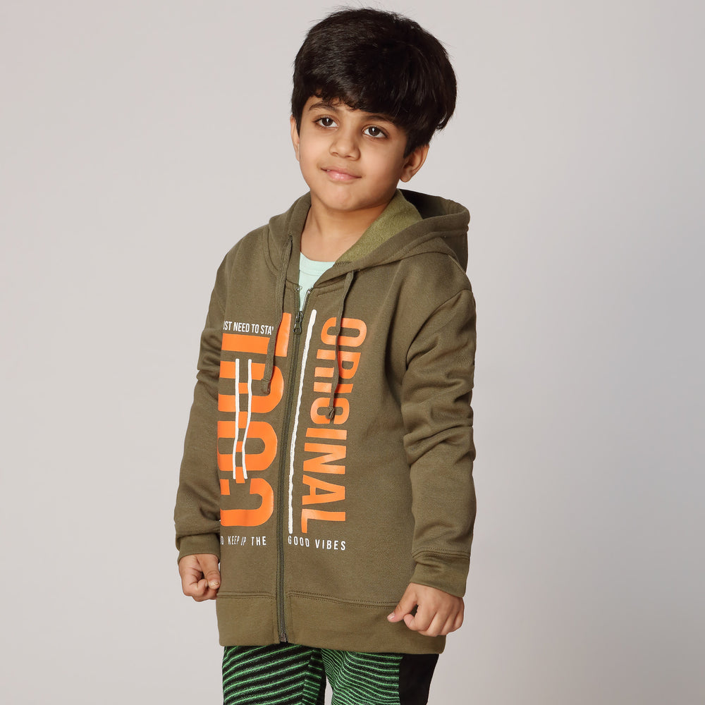 Boys Green Fleece  Zipper Hoodie PW2868