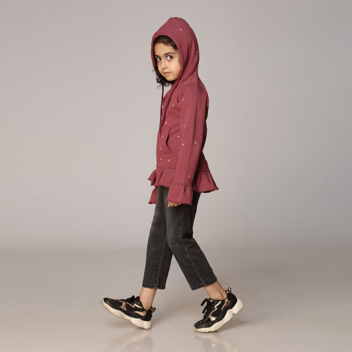 Girls Burgndy Fleece  Zipper Hoodie PW2872